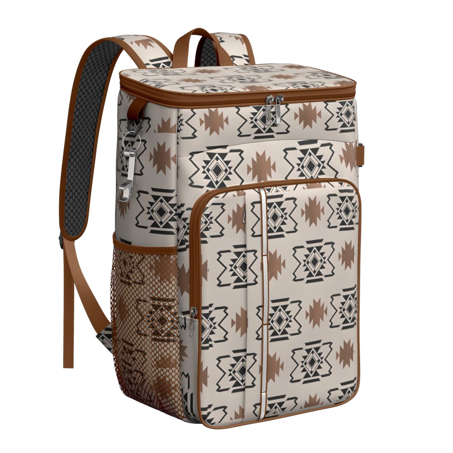 Travel Cooler Bag - Boho Bohemia Pioneer Flower Geometric Line Art Camping Beer Cooler Backpack with Bottle Opener- Waterproof Insulated Picnic Backpacks - Cooler Bag for Beach