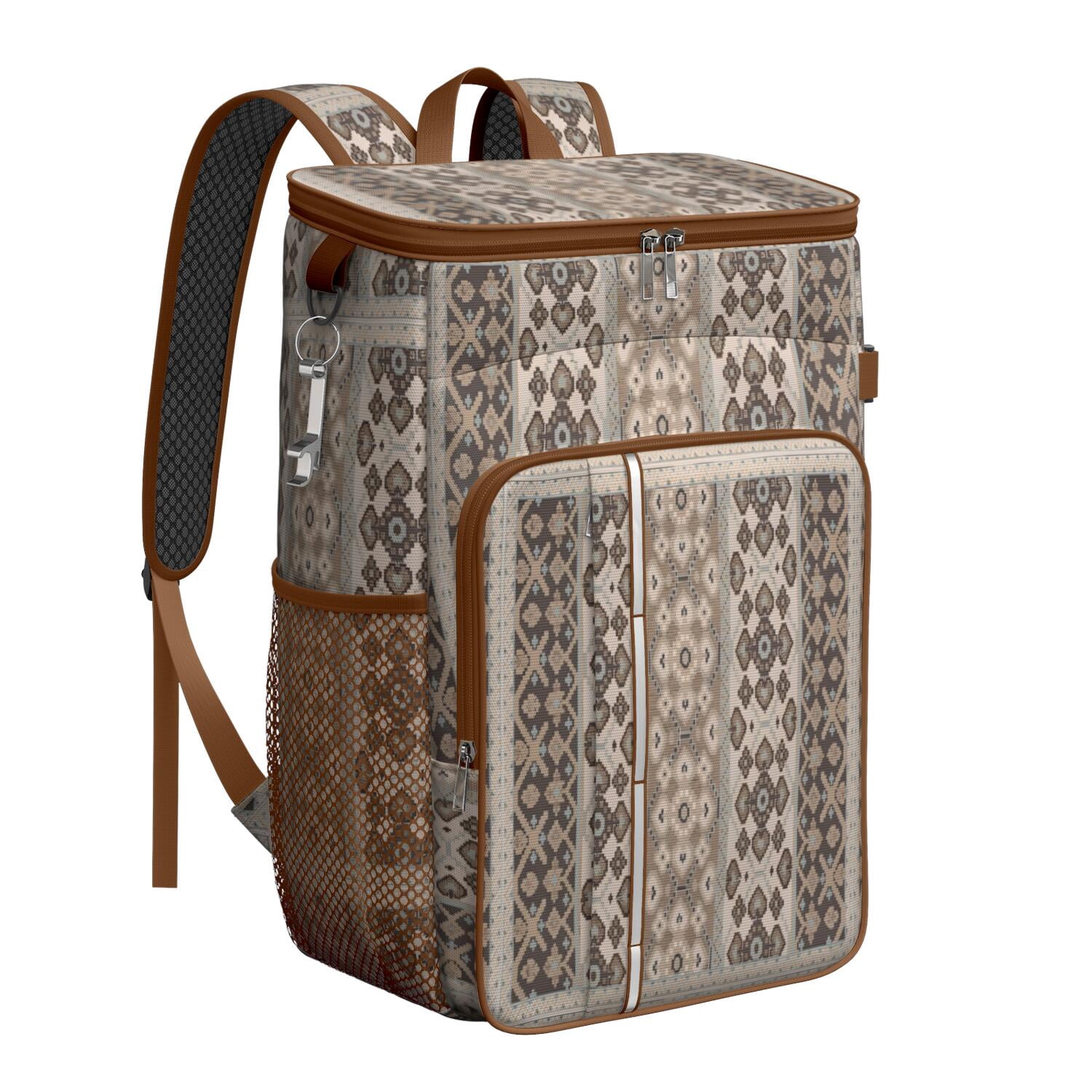 Travel Cooler Bag - Boho Bohemia Pioneer Flower Geometric Line Art Camping Beer Cooler Backpack with Bottle Opener- Waterproof Insulated Picnic Backpacks - Cooler Bag for Beach