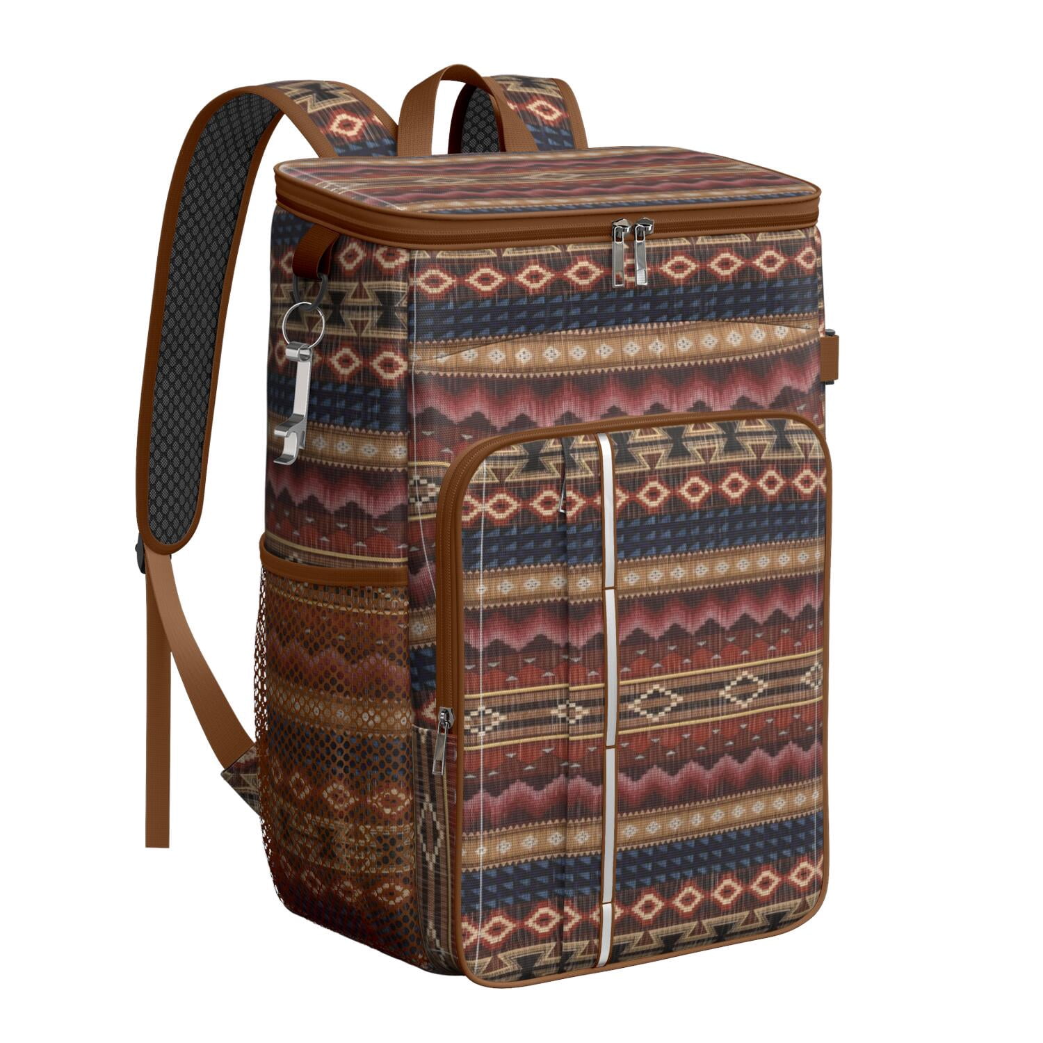 Travel Cooler Bag - Boho Bohemia Pioneer Flower Geometric Line Art Camping Beer Cooler Backpack with Bottle Opener- Waterproof Insulated Picnic Backpacks - Cooler Bag for Beach