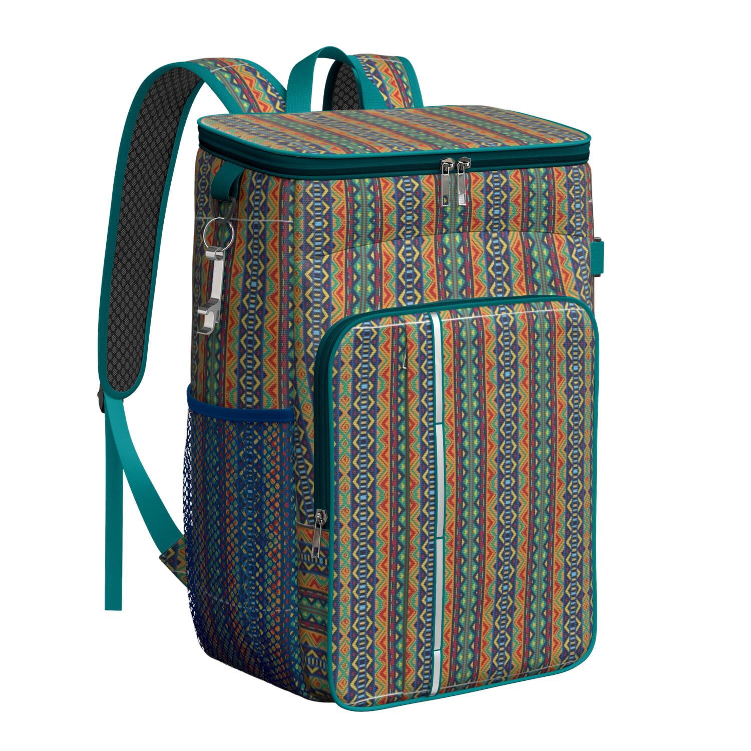 Travel Cooler Bag - Boho Bohemia Pioneer Flower Geometric Line Art Camping Beer Cooler Backpack with Bottle Opener- Waterproof Insulated Picnic Backpacks - Cooler Bag for Beach