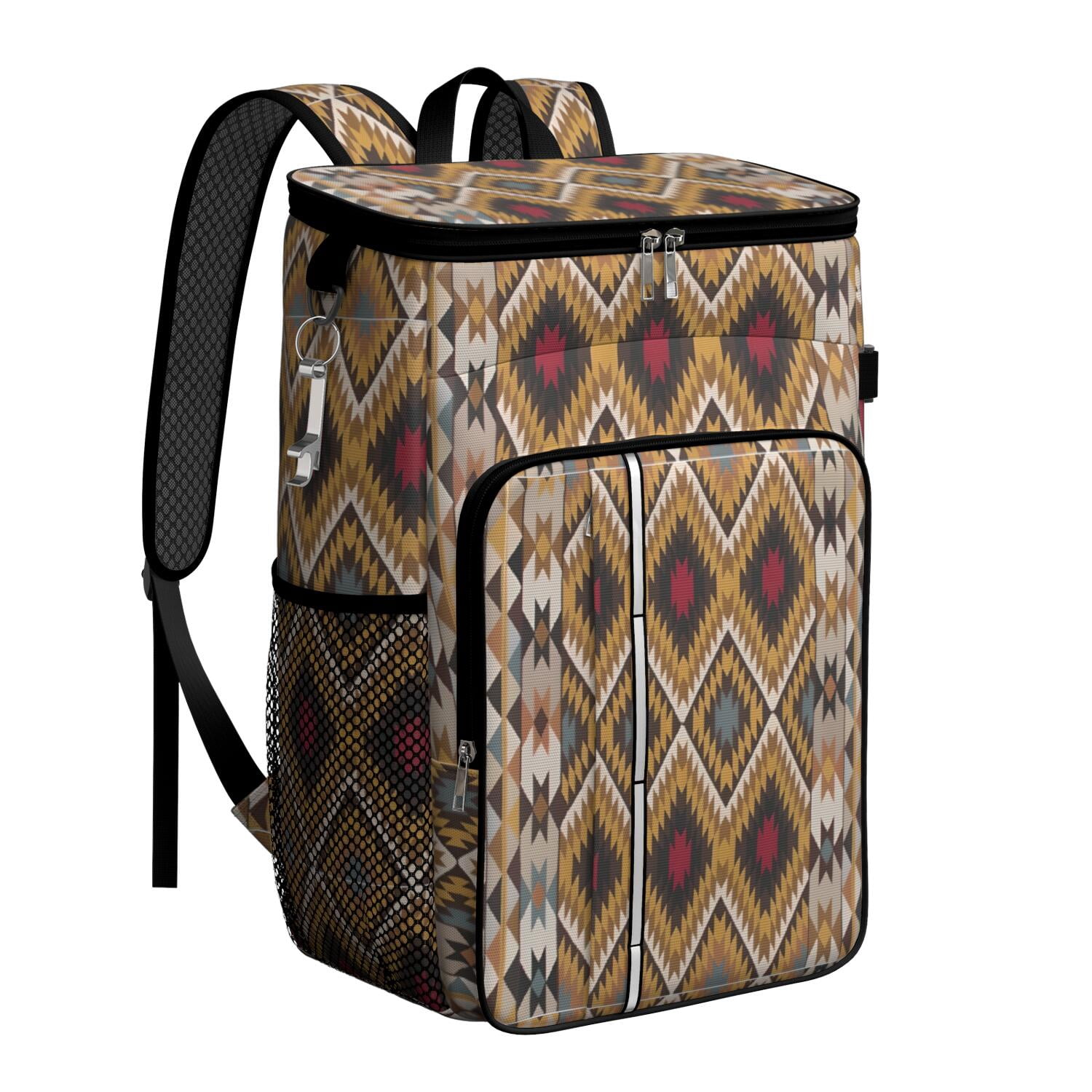 Travel Cooler Bag - Boho Bohemia Pioneer Flower Geometric Line Art Camping Beer Cooler Backpack with Bottle Opener- Waterproof Insulated Picnic Backpacks - Cooler Bag for Beach