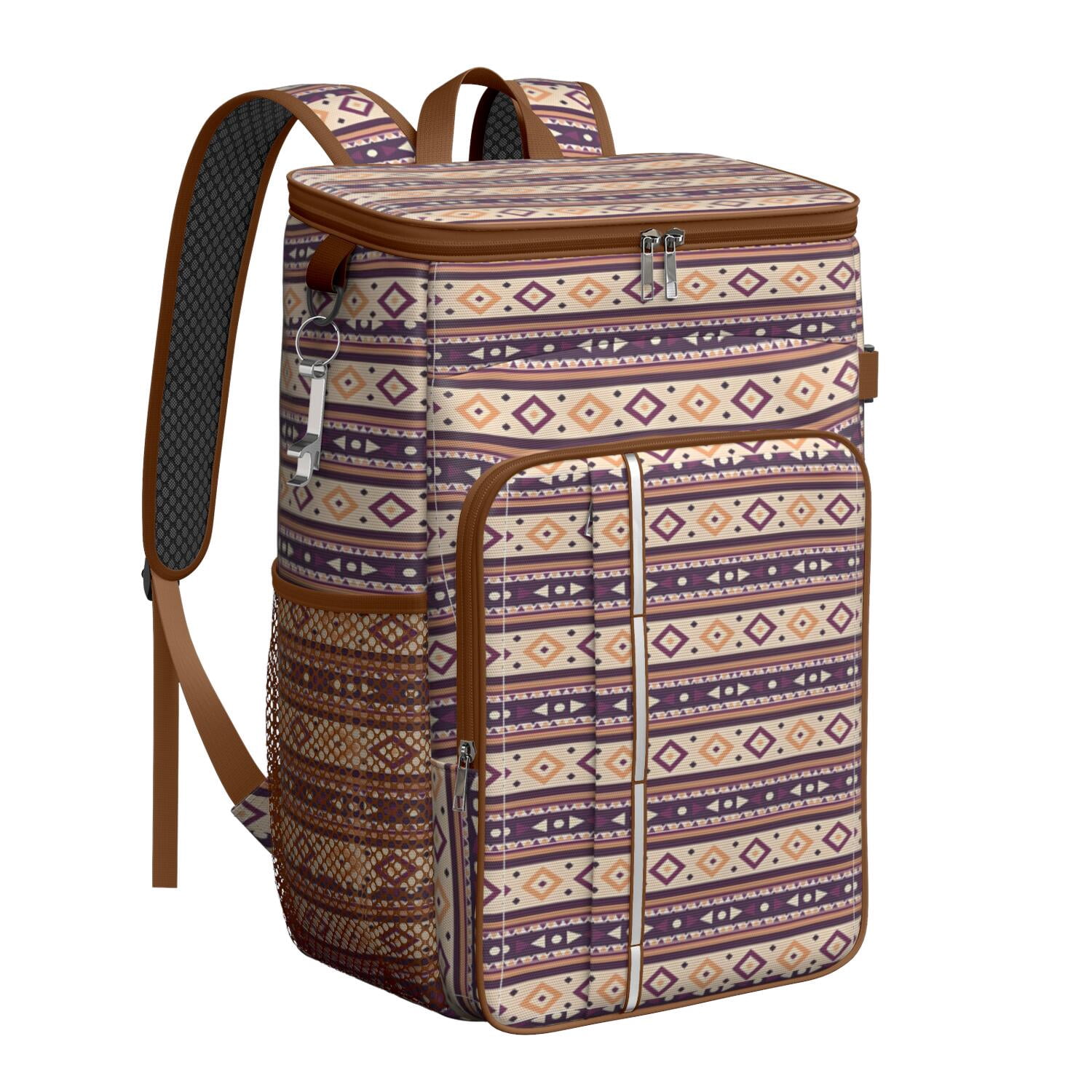 Travel Cooler Bag - Boho Bohemia Pioneer Flower Geometric Line Art Camping Beer Cooler Backpack with Bottle Opener- Waterproof Insulated Picnic Backpacks - Cooler Bag for Beach