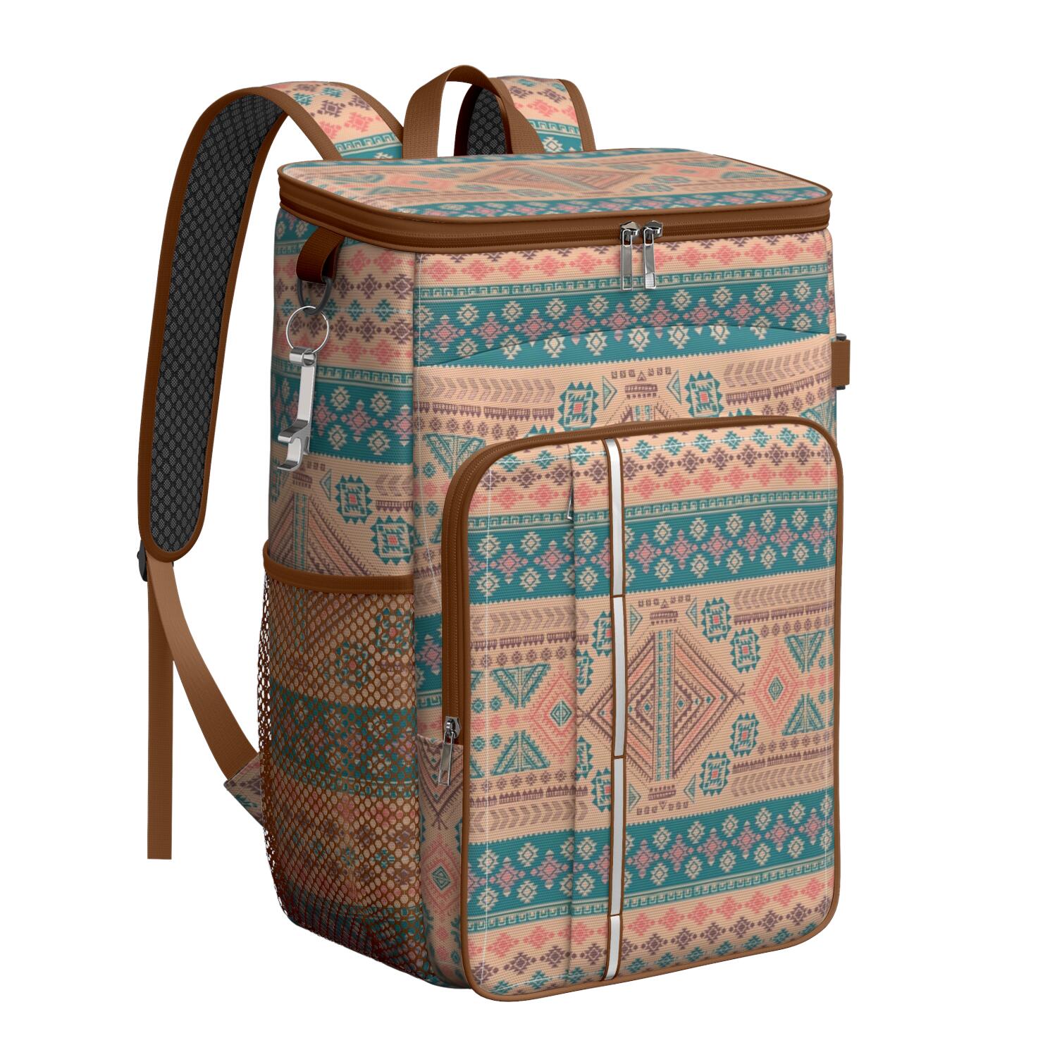 Travel Cooler Bag - Boho Bohemia Pioneer Flower Geometric Line Art Camping Beer Cooler Backpack with Bottle Opener- Waterproof Insulated Picnic Backpacks - Cooler Bag for Beach