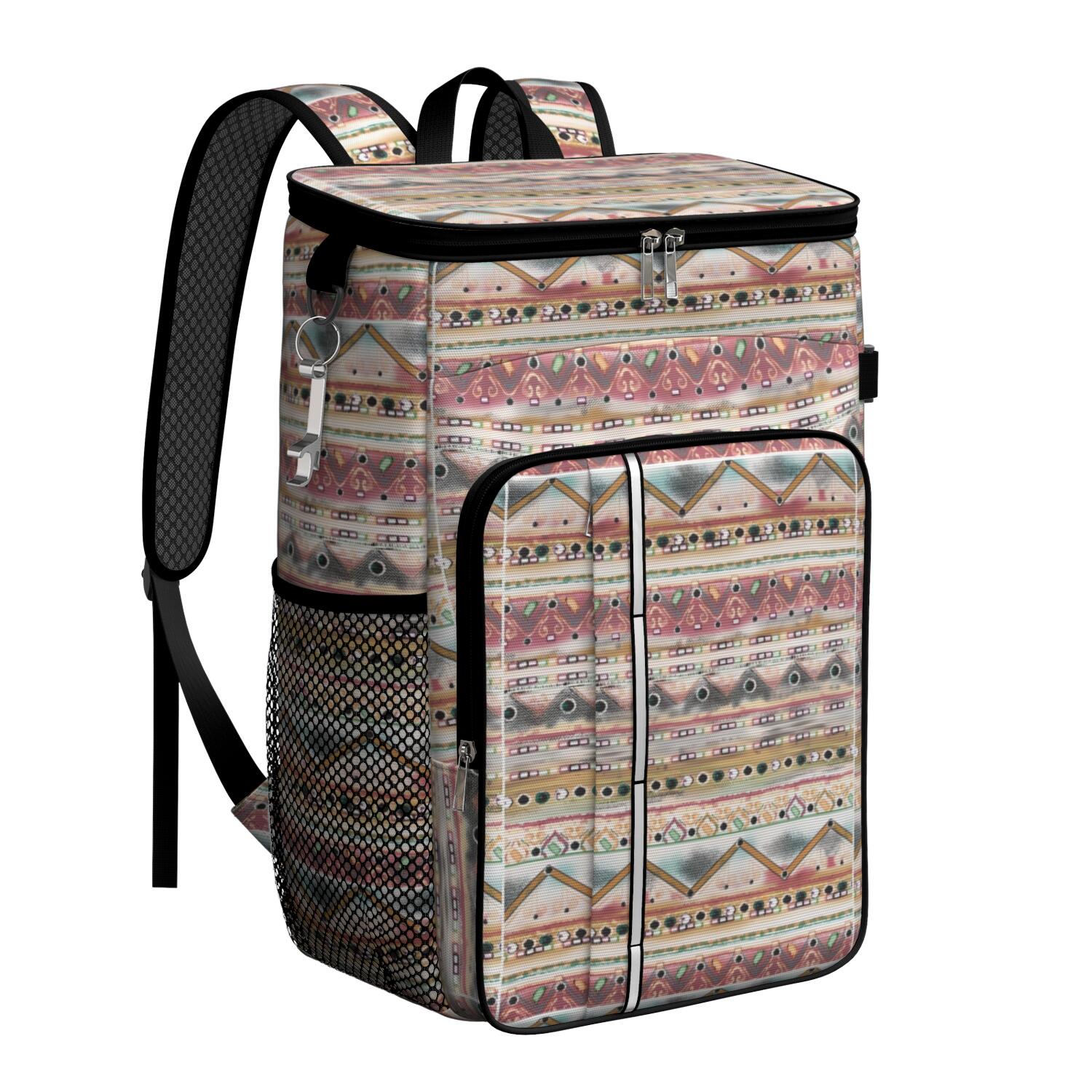 Travel Cooler Bag - Boho Bohemia Pioneer Flower Geometric Line Art Camping Beer Cooler Backpack with Bottle Opener- Waterproof Insulated Picnic Backpacks - Cooler Bag for Beach