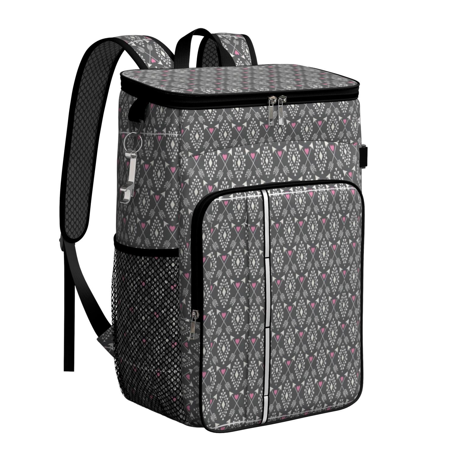 Travel Cooler Bag - Boho Bohemia Pioneer Flower Geometric Line Art Camping Beer Cooler Backpack with Bottle Opener- Waterproof Insulated Picnic Backpacks - Cooler Bag for Beach