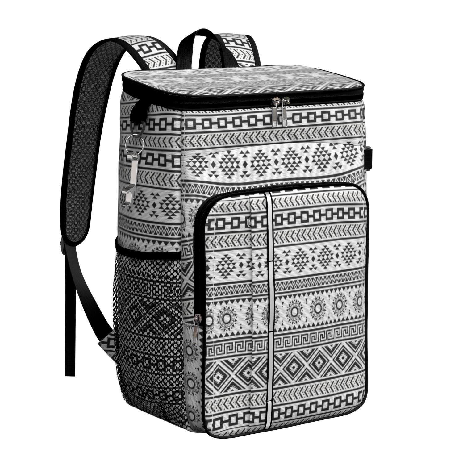 Travel Cooler Bag - Boho Bohemia Pioneer Flower Geometric Line Art Camping Beer Cooler Backpack with Bottle Opener- Waterproof Insulated Picnic Backpacks - Cooler Bag for Beach