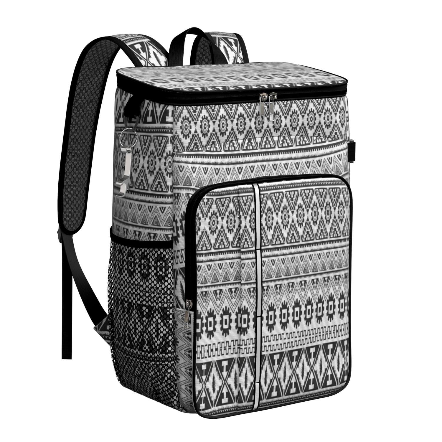 Travel Cooler Bag - Boho Bohemia Pioneer Flower Geometric Line Art Camping Beer Cooler Backpack with Bottle Opener- Waterproof Insulated Picnic Backpacks - Cooler Bag for Beach