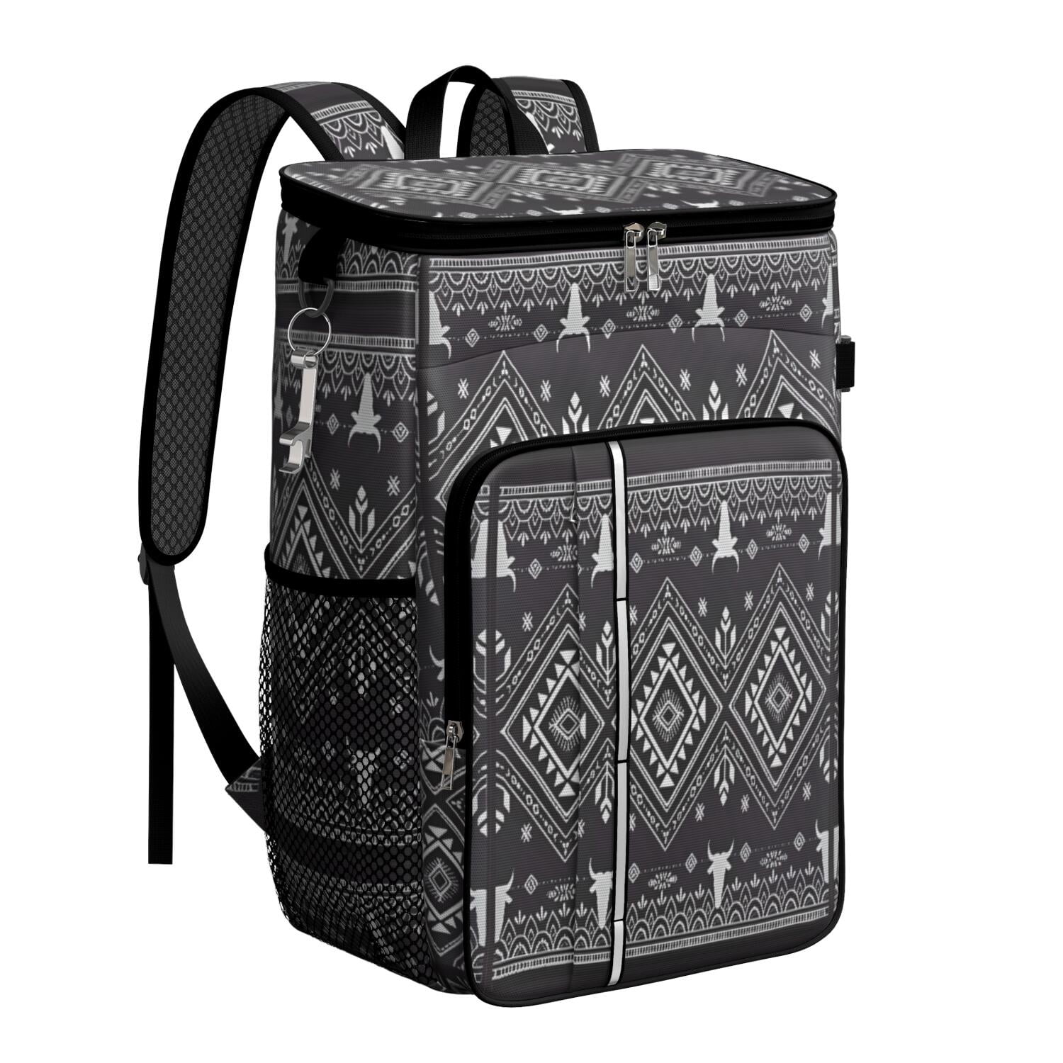 Travel Cooler Bag - Boho Bohemia Pioneer Flower Geometric Line Art Camping Beer Cooler Backpack with Bottle Opener- Waterproof Insulated Picnic Backpacks - Cooler Bag for Beach