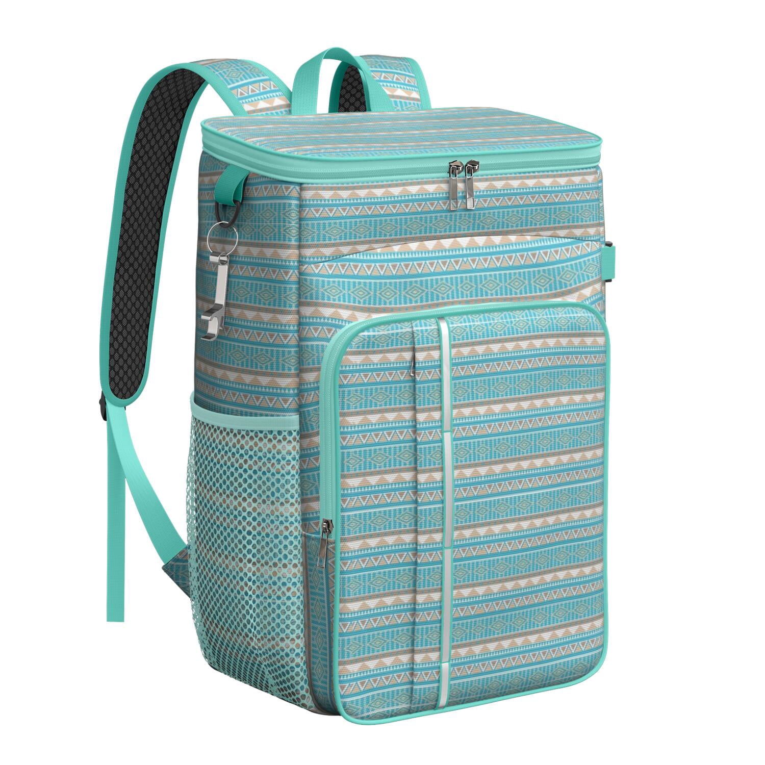 Travel Cooler Bag - Boho Bohemia Pioneer Flower Geometric Line Art Camping Beer Cooler Backpack with Bottle Opener- Waterproof Insulated Picnic Backpacks - Cooler Bag for Beach