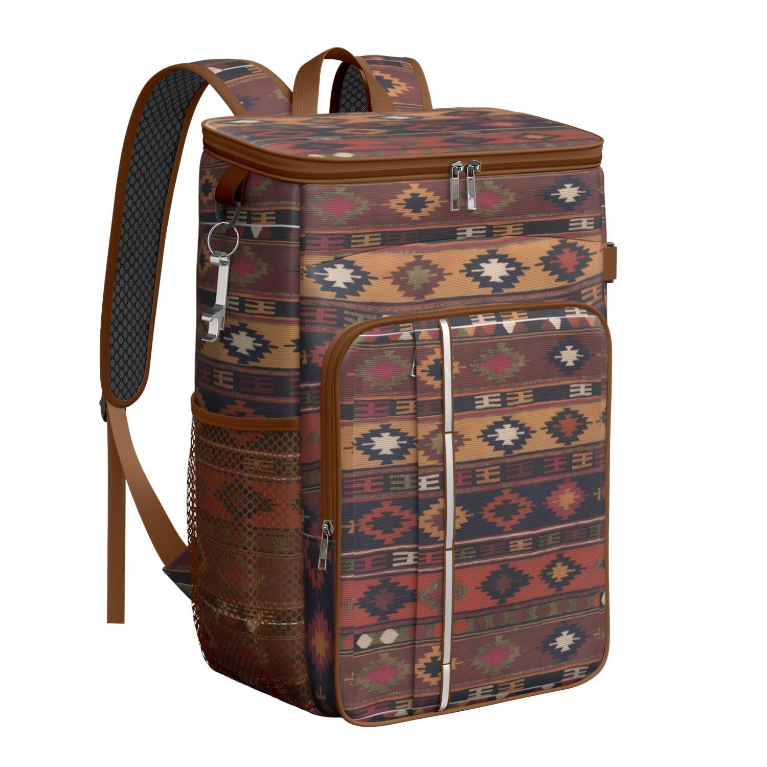 Travel Cooler Bag - Boho Bohemia Pioneer Flower Geometric Line Art Camping Beer Cooler Backpack with Bottle Opener- Waterproof Insulated Picnic Backpacks - Cooler Bag for Beach