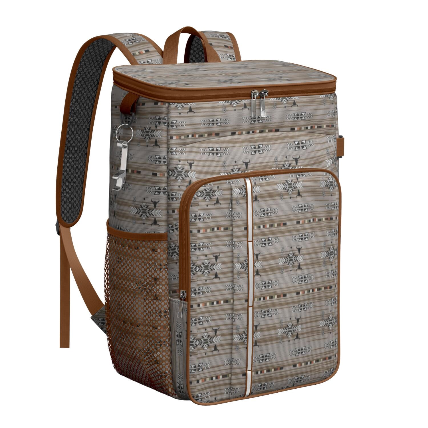 Travel Cooler Bag - Boho Bohemia Pioneer Flower Geometric Line Art Camping Beer Cooler Backpack with Bottle Opener- Waterproof Insulated Picnic Backpacks - Cooler Bag for Beach