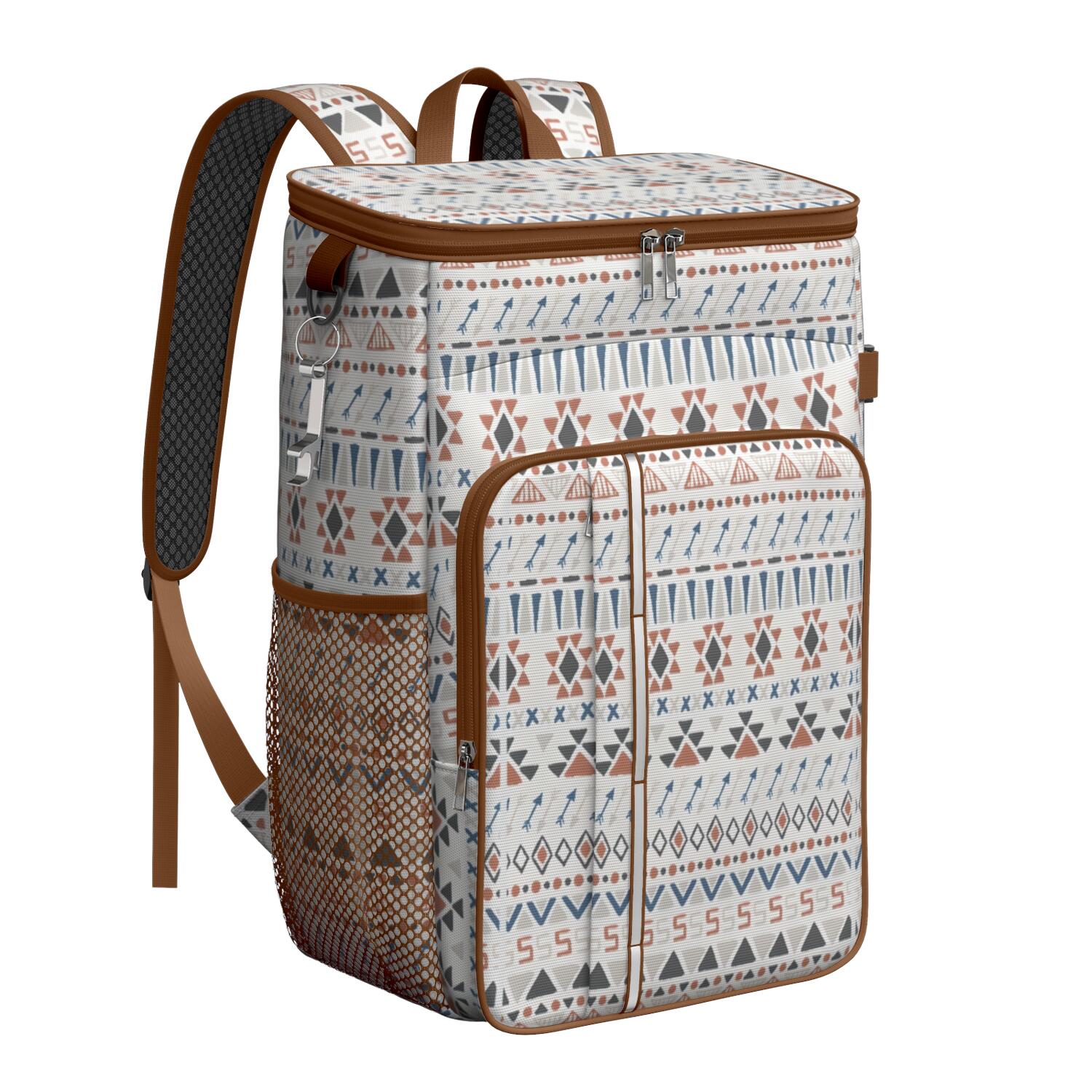 Travel Cooler Bag - Boho Bohemia Pioneer Flower Geometric Line Art Camping Beer Cooler Backpack with Bottle Opener- Waterproof Insulated Picnic Backpacks - Cooler Bag for Beach