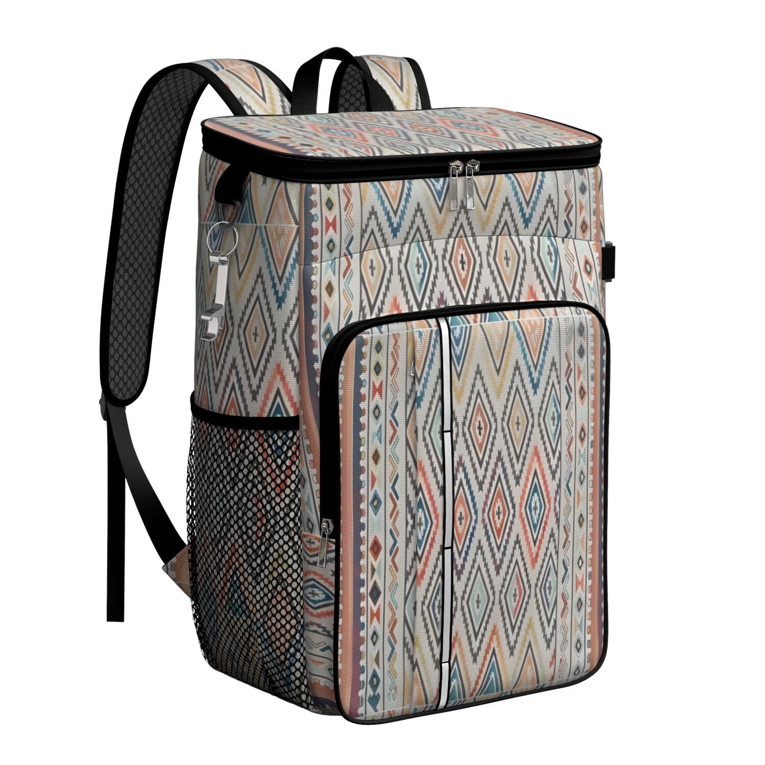 Travel Cooler Bag - Boho Bohemia Pioneer Flower Geometric Line Art Camping Beer Cooler Backpack with Bottle Opener- Waterproof Insulated Picnic Backpacks - Cooler Bag for Beach