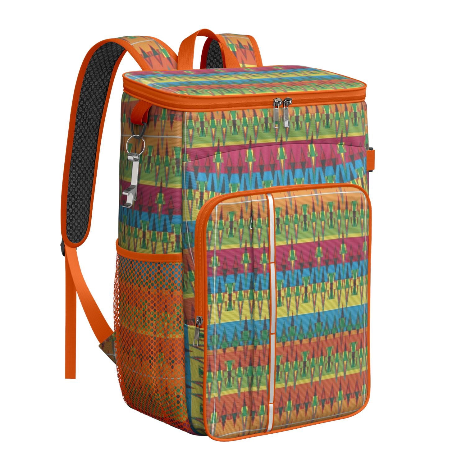 Travel Cooler Bag - Boho Bohemia Pioneer Flower Geometric Line Art Camping Beer Cooler Backpack with Bottle Opener- Waterproof Insulated Picnic Backpacks - Cooler Bag for Beach