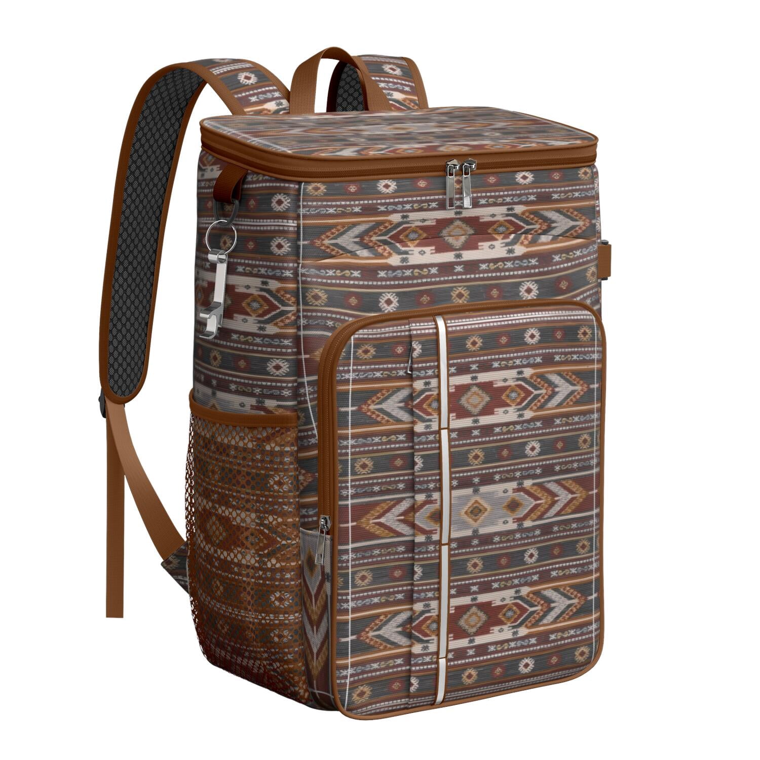 Travel Cooler Bag - Boho Bohemia Pioneer Flower Geometric Line Art Camping Beer Cooler Backpack with Bottle Opener- Waterproof Insulated Picnic Backpacks - Cooler Bag for Beach
