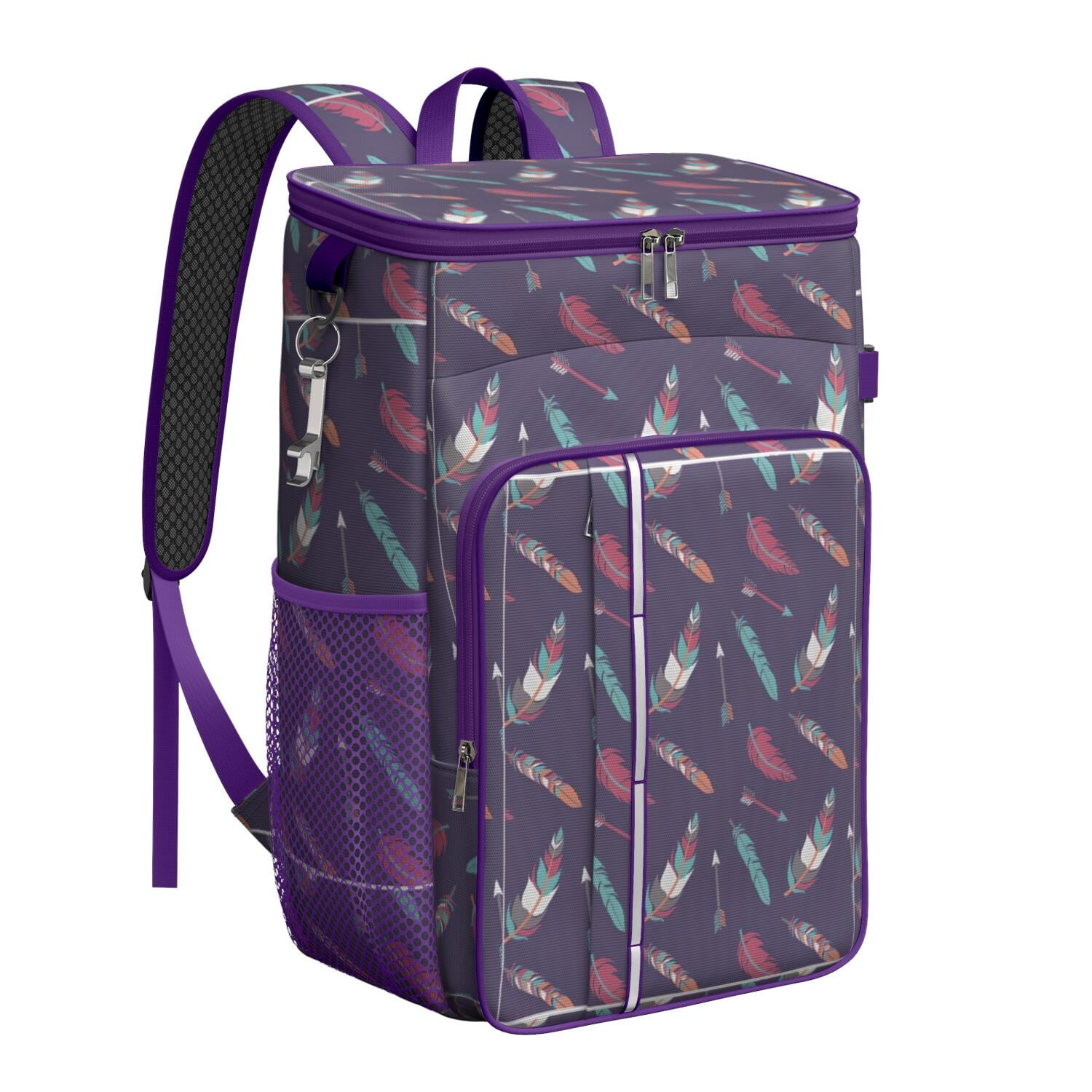 Travel Cooler Bag - Boho Bohemia Pioneer Flower Geometric Line Art Camping Beer Cooler Backpack with Bottle Opener- Waterproof Insulated Picnic Backpacks - Cooler Bag for Beach
