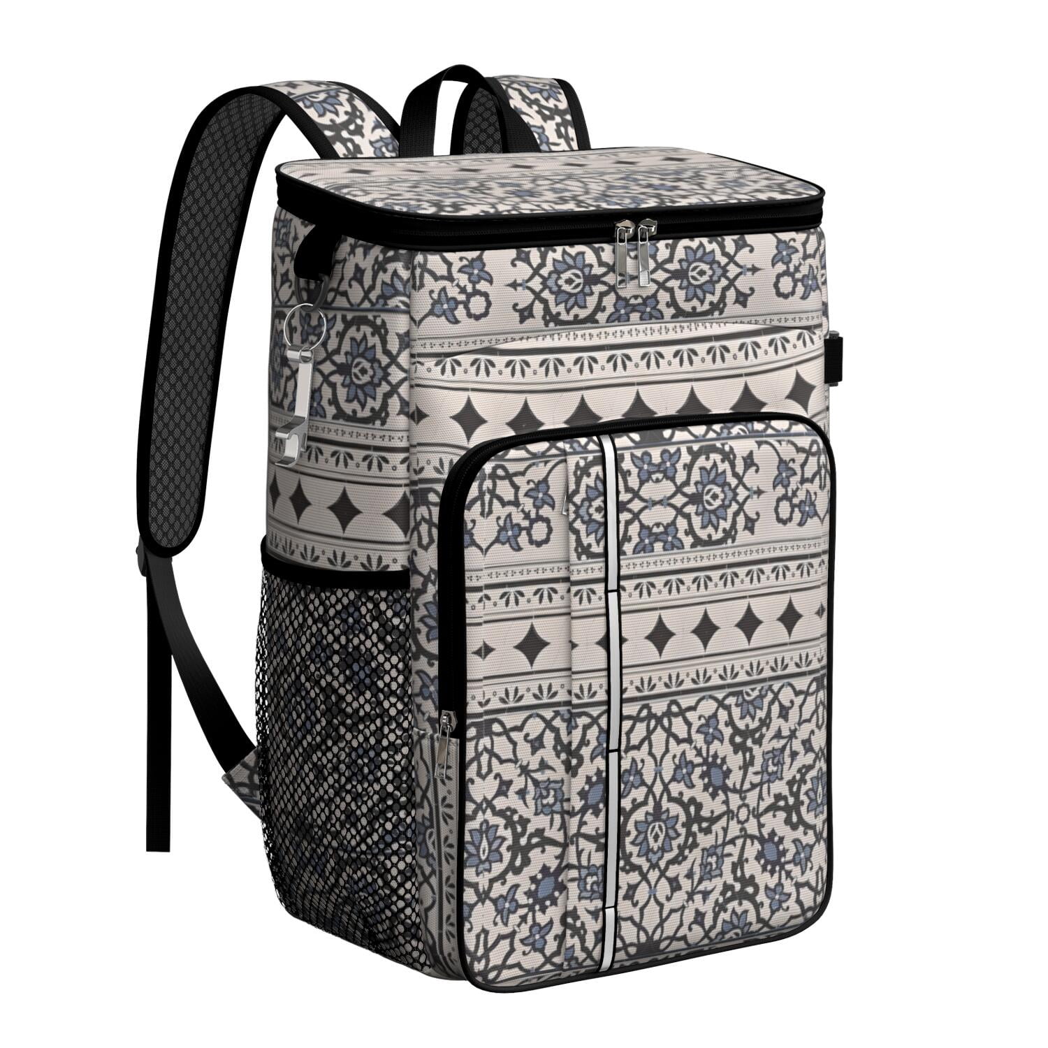 Travel Cooler Bag - Boho Bohemia Pioneer Flower Geometric Line Art Camping Beer Cooler Backpack with Bottle Opener- Waterproof Insulated Picnic Backpacks - Cooler Bag for Beach