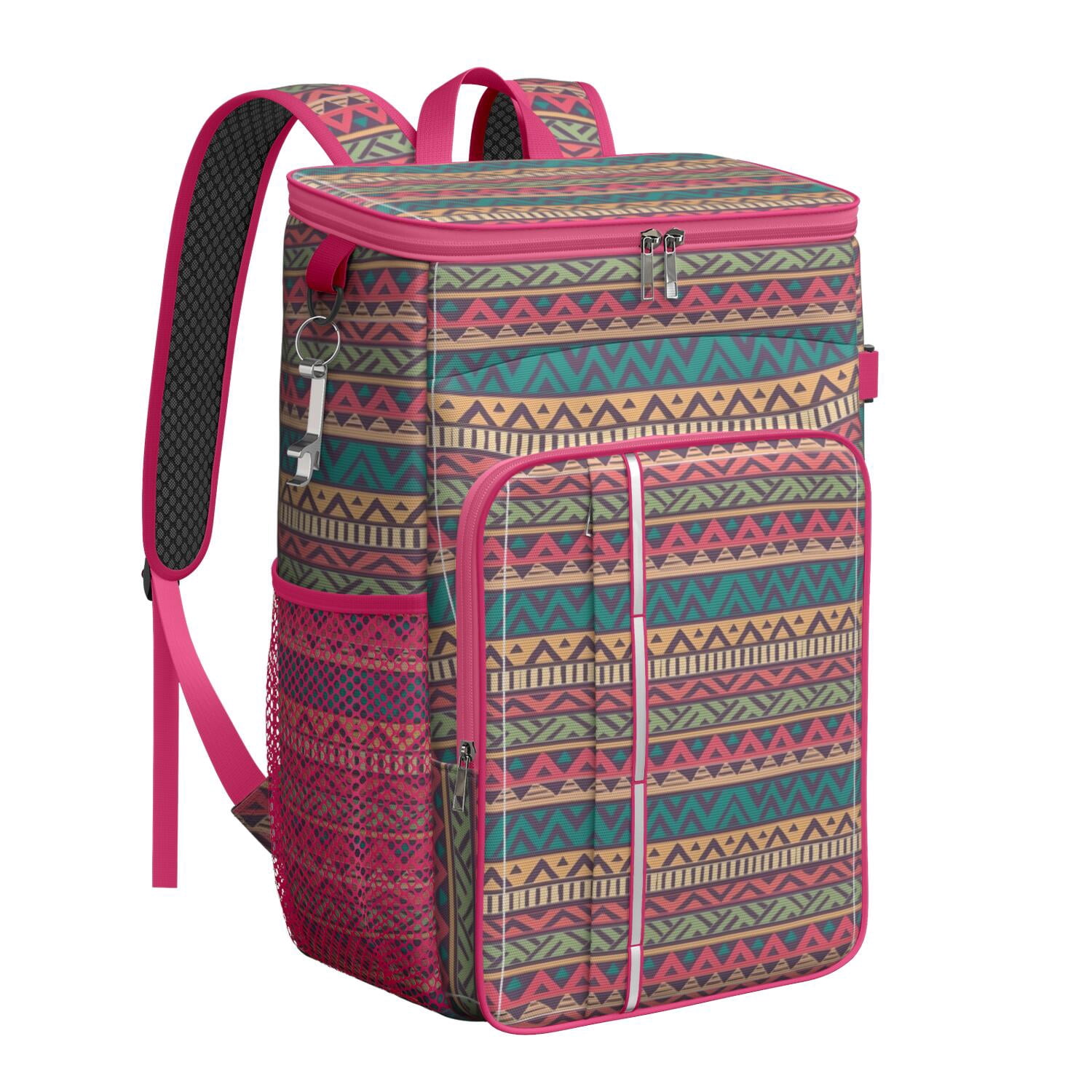 Travel Cooler Bag - Boho Bohemia Pioneer Flower Geometric Line Art Camping Beer Cooler Backpack with Bottle Opener- Waterproof Insulated Picnic Backpacks - Cooler Bag for Beach