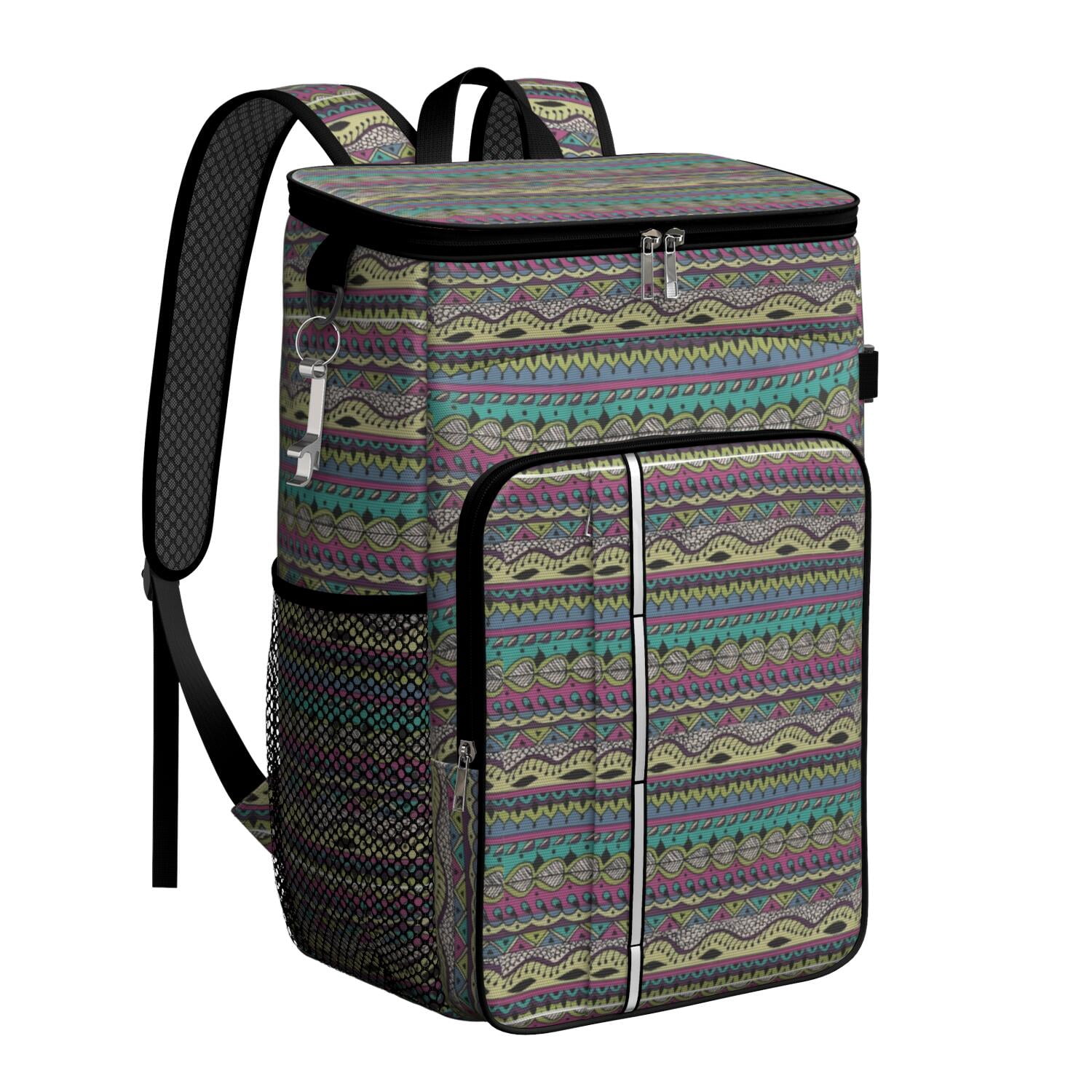 Travel Cooler Bag - Boho Bohemia Pioneer Flower Geometric Line Art Camping Beer Cooler Backpack with Bottle Opener- Waterproof Insulated Picnic Backpacks - Cooler Bag for Beach