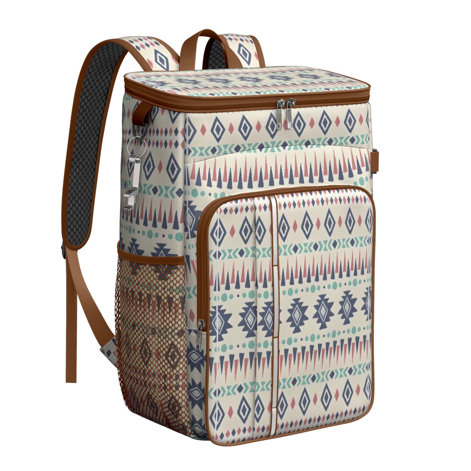 Travel Cooler Bag - Boho Bohemia Pioneer Flower Geometric Line Art Camping Beer Cooler Backpack with Bottle Opener- Waterproof Insulated Picnic Backpacks - Cooler Bag for Beach