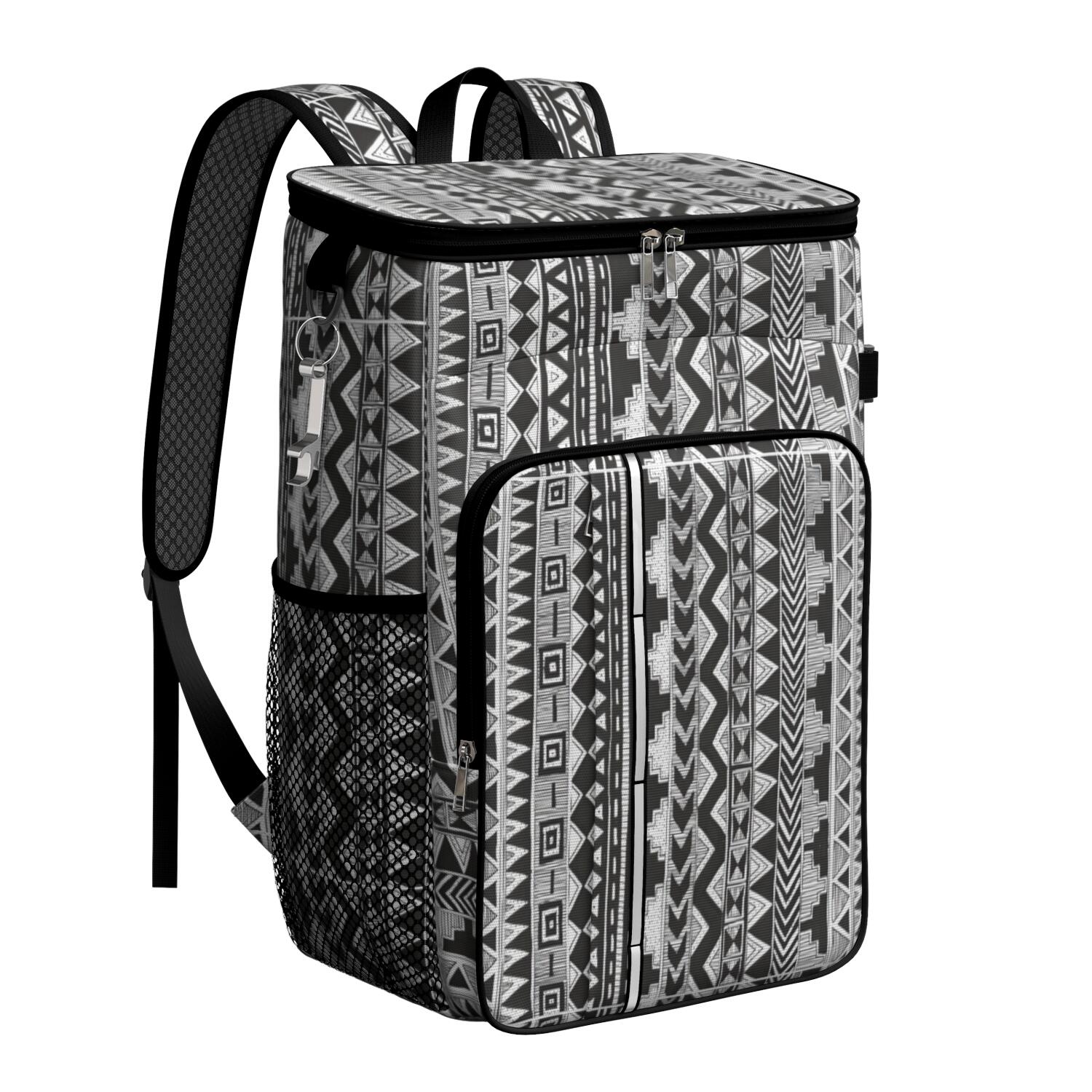 Travel Cooler Bag - Boho Bohemia Pioneer Flower Geometric Line Art Camping Beer Cooler Backpack with Bottle Opener- Waterproof Insulated Picnic Backpacks - Cooler Bag for Beach