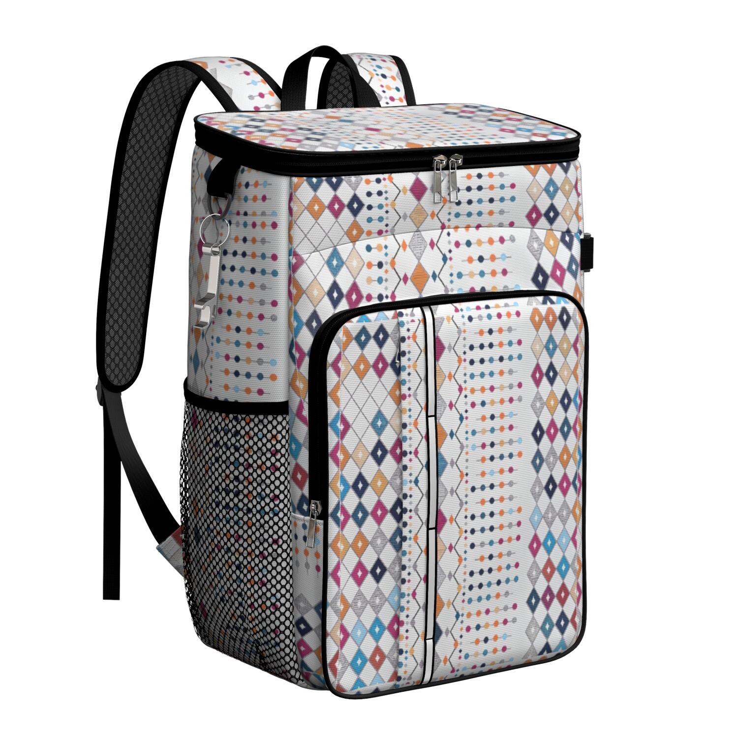 Travel Cooler Bag - Boho Bohemia Pioneer Flower Geometric Line Art Camping Beer Cooler Backpack with Bottle Opener- Waterproof Insulated Picnic Backpacks - Cooler Bag for Beach