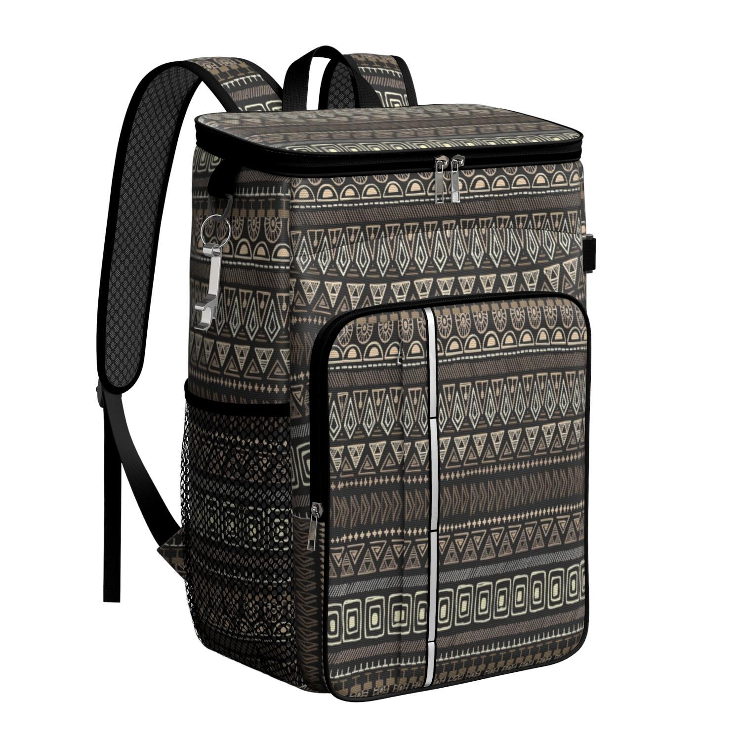 Travel Cooler Bag - Boho Bohemia Pioneer Flower Geometric Line Art Camping Beer Cooler Backpack with Bottle Opener- Waterproof Insulated Picnic Backpacks - Cooler Bag for Beach