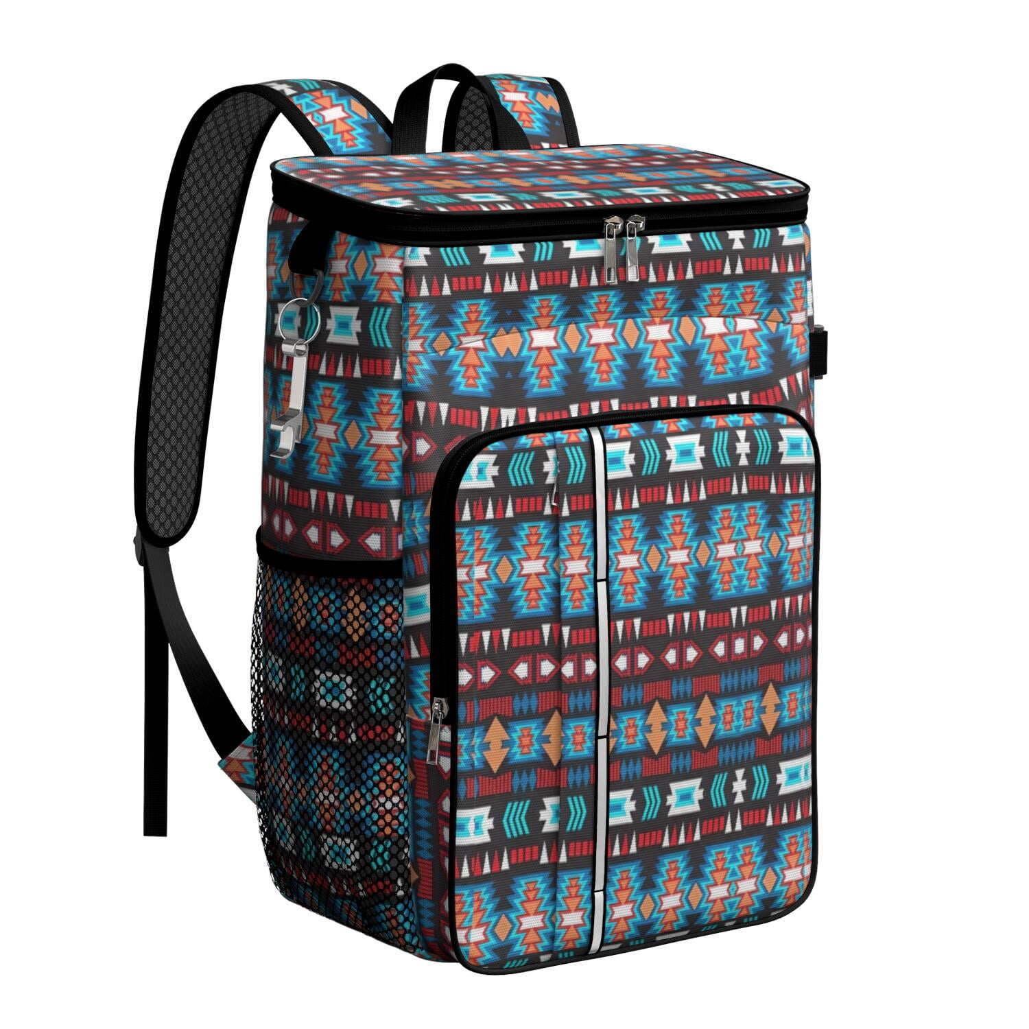 Travel Cooler Bag - Boho Bohemia Pioneer Flower Geometric Line Art Camping Beer Cooler Backpack with Bottle Opener- Waterproof Insulated Picnic Backpacks - Cooler Bag for Beach