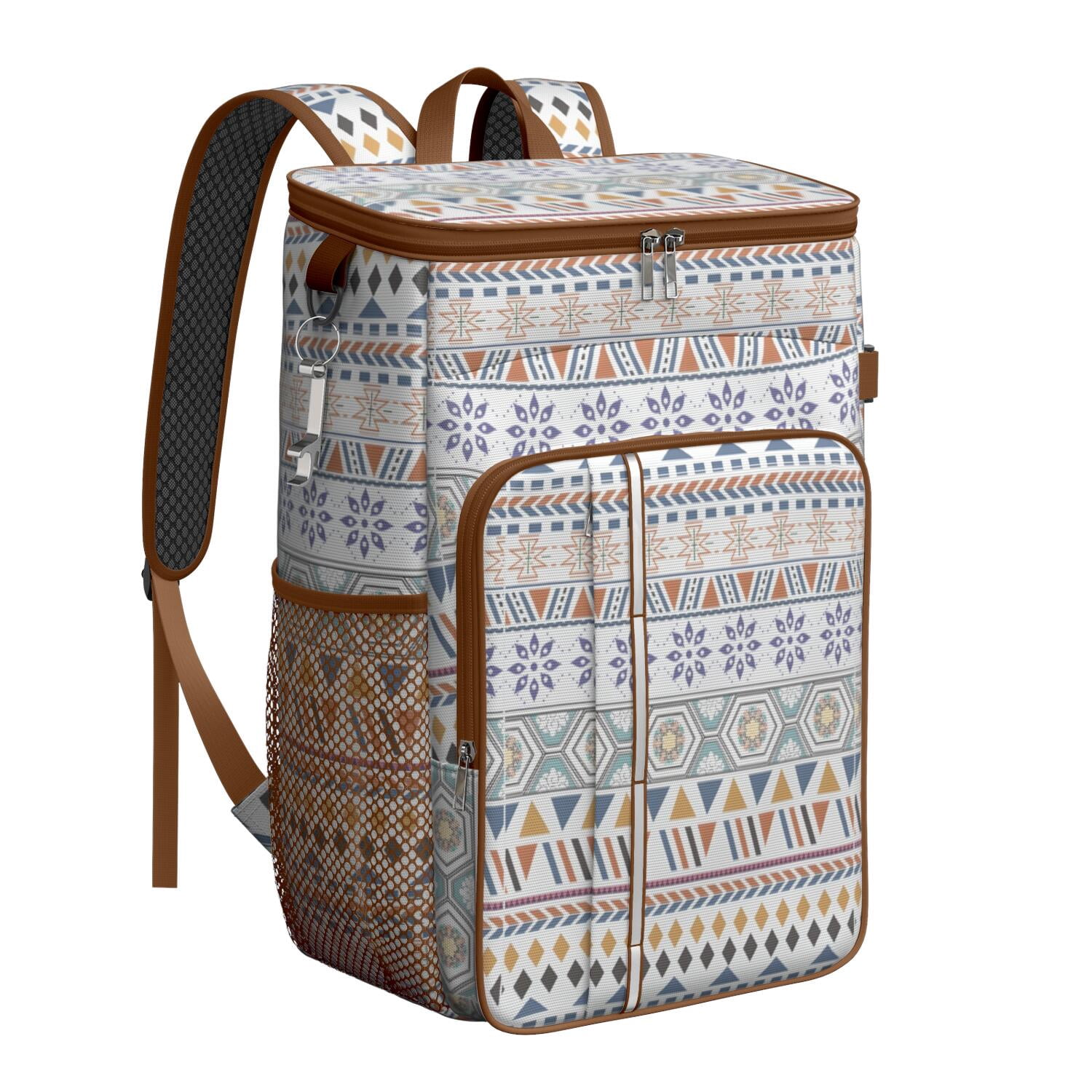 Travel Cooler Bag - Boho Bohemia Pioneer Flower Geometric Line Art Camping Beer Cooler Backpack with Bottle Opener- Waterproof Insulated Picnic Backpacks - Cooler Bag for Beach