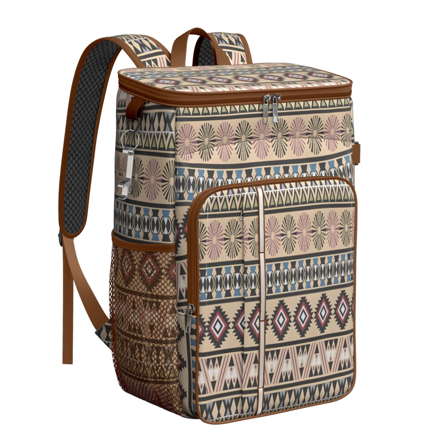 Travel Cooler Bag - Boho Bohemia Pioneer Flower Geometric Line Art Camping Beer Cooler Backpack with Bottle Opener- Waterproof Insulated Picnic Backpacks - Cooler Bag for Beach