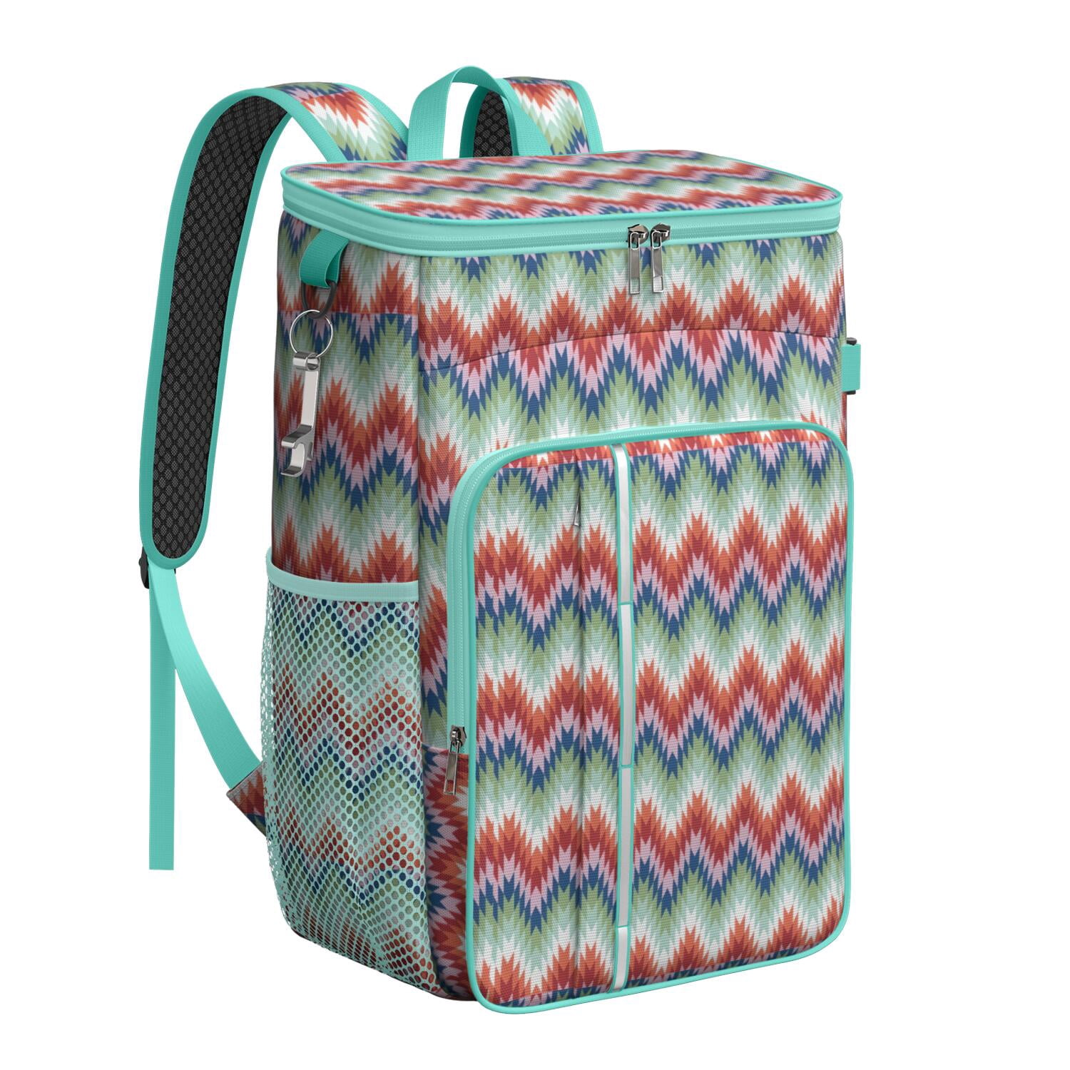 Travel Cooler Bag - Boho Bohemia Pioneer Flower Geometric Line Art Camping Beer Cooler Backpack with Bottle Opener- Waterproof Insulated Picnic Backpacks - Cooler Bag for Beach