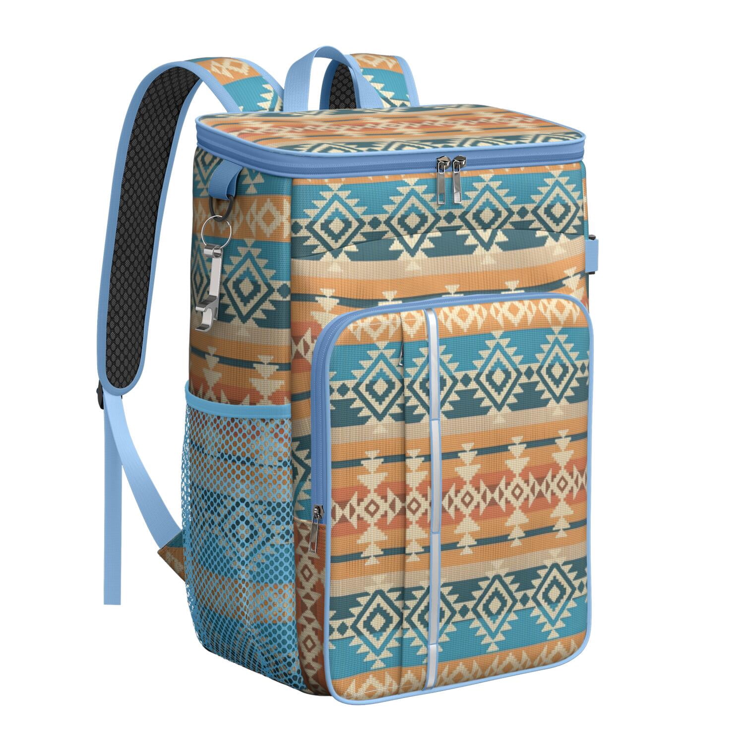 Travel Cooler Bag - Boho Bohemia Pioneer Flower Geometric Line Art Camping Beer Cooler Backpack with Bottle Opener- Waterproof Insulated Picnic Backpacks - Cooler Bag for Beach