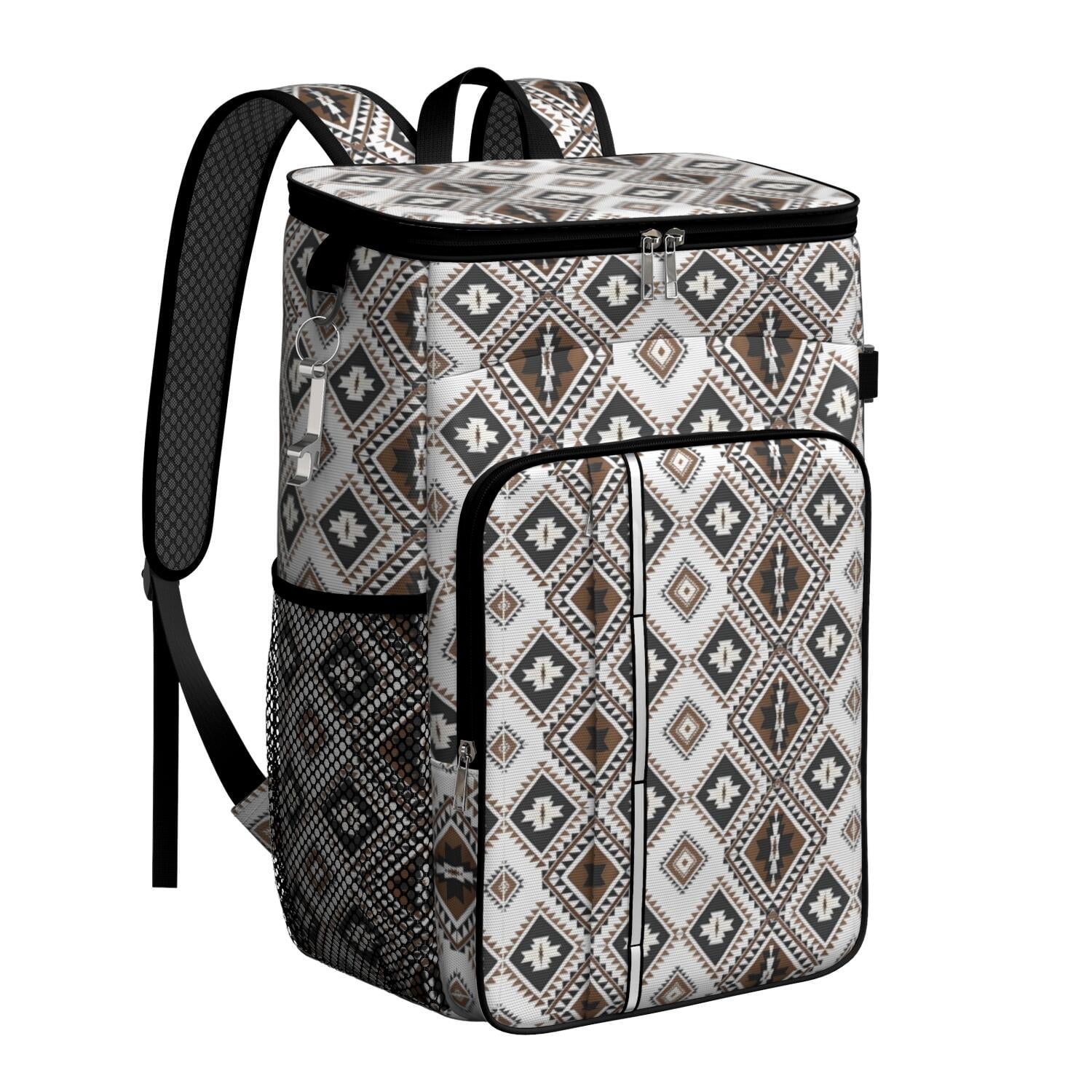 Travel Cooler Bag - Boho Bohemia Pioneer Flower Geometric Line Art Camping Beer Cooler Backpack with Bottle Opener- Waterproof Insulated Picnic Backpacks - Cooler Bag for Beach