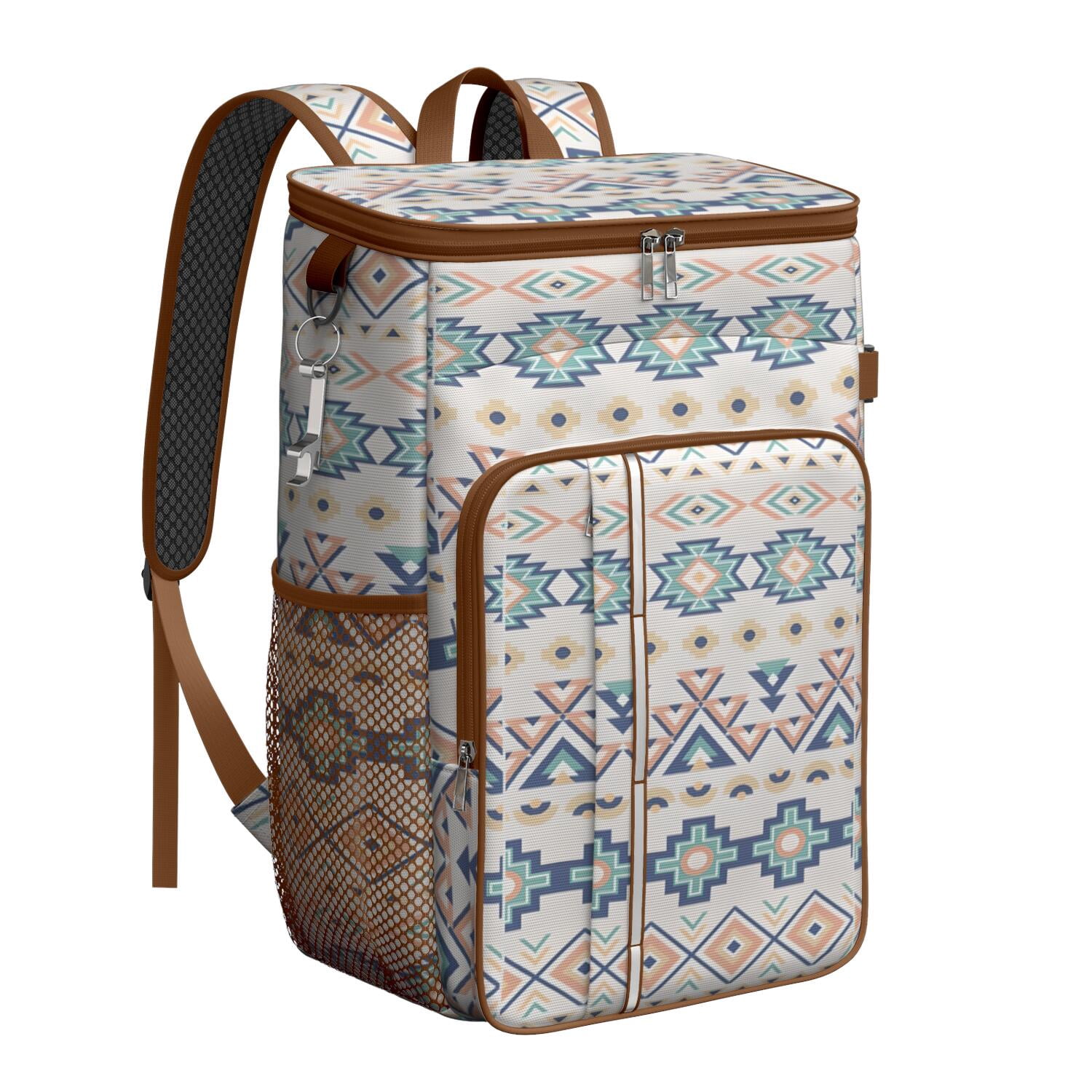 Travel Cooler Bag - Boho Bohemia Pioneer Flower Geometric Line Art Camping Beer Cooler Backpack with Bottle Opener- Waterproof Insulated Picnic Backpacks - Cooler Bag for Beach