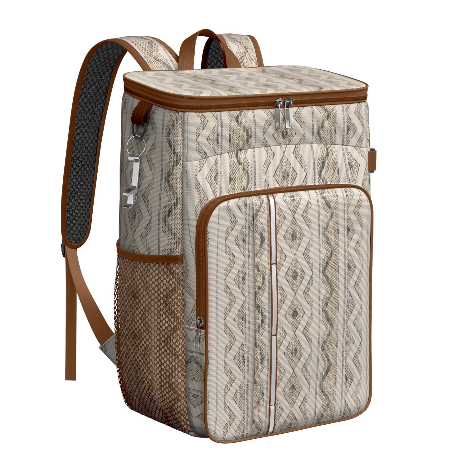 Travel Cooler Bag - Boho Bohemia Pioneer Flower Geometric Line Art Camping Beer Cooler Backpack with Bottle Opener- Waterproof Insulated Picnic Backpacks - Cooler Bag for Beach