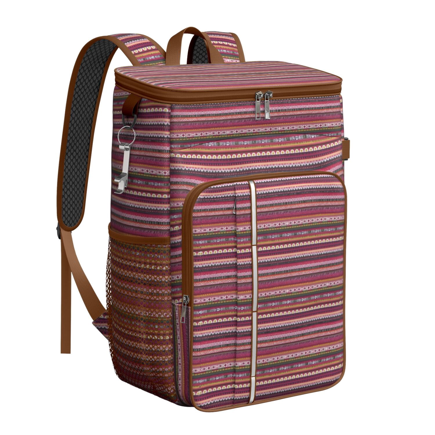 Travel Cooler Bag - Boho Bohemia Pioneer Flower Geometric Line Art Camping Beer Cooler Backpack with Bottle Opener- Waterproof Insulated Picnic Backpacks - Cooler Bag for Beach