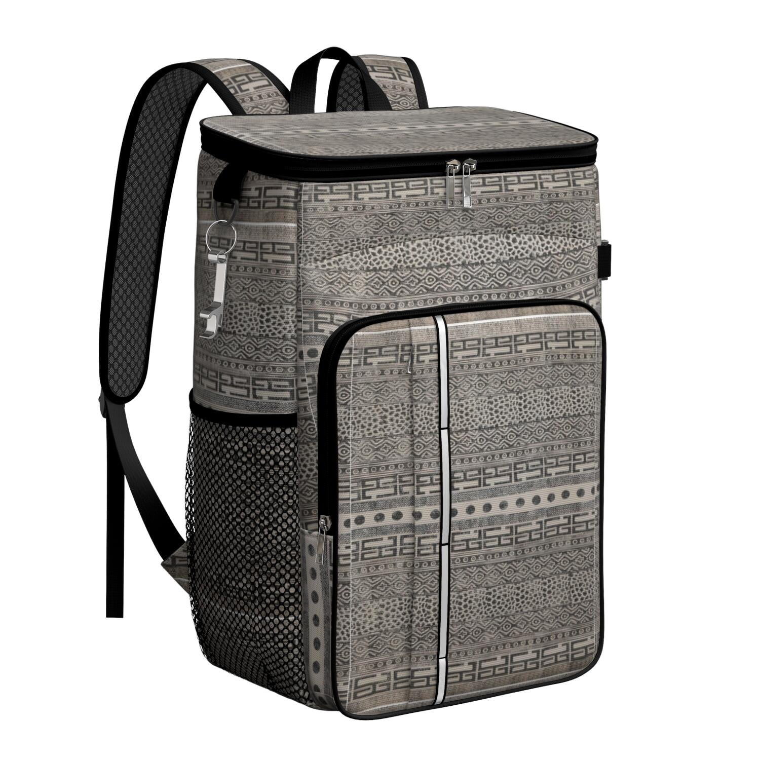 Travel Cooler Bag - Boho Bohemia Pioneer Flower Geometric Line Art Camping Beer Cooler Backpack with Bottle Opener- Waterproof Insulated Picnic Backpacks - Cooler Bag for Beach