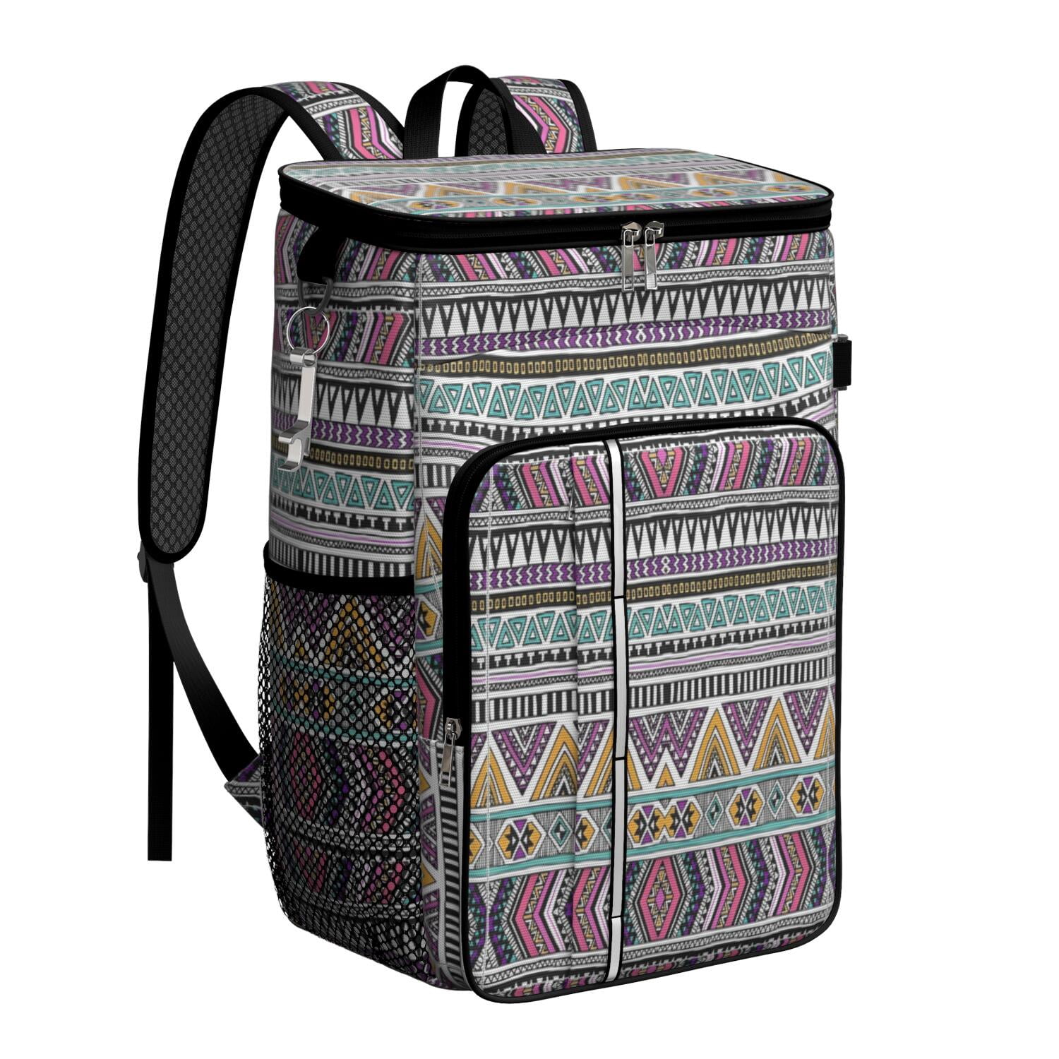 Travel Cooler Bag - Boho Bohemia Pioneer Flower Geometric Line Art Camping Beer Cooler Backpack with Bottle Opener- Waterproof Insulated Picnic Backpacks - Cooler Bag for Beach