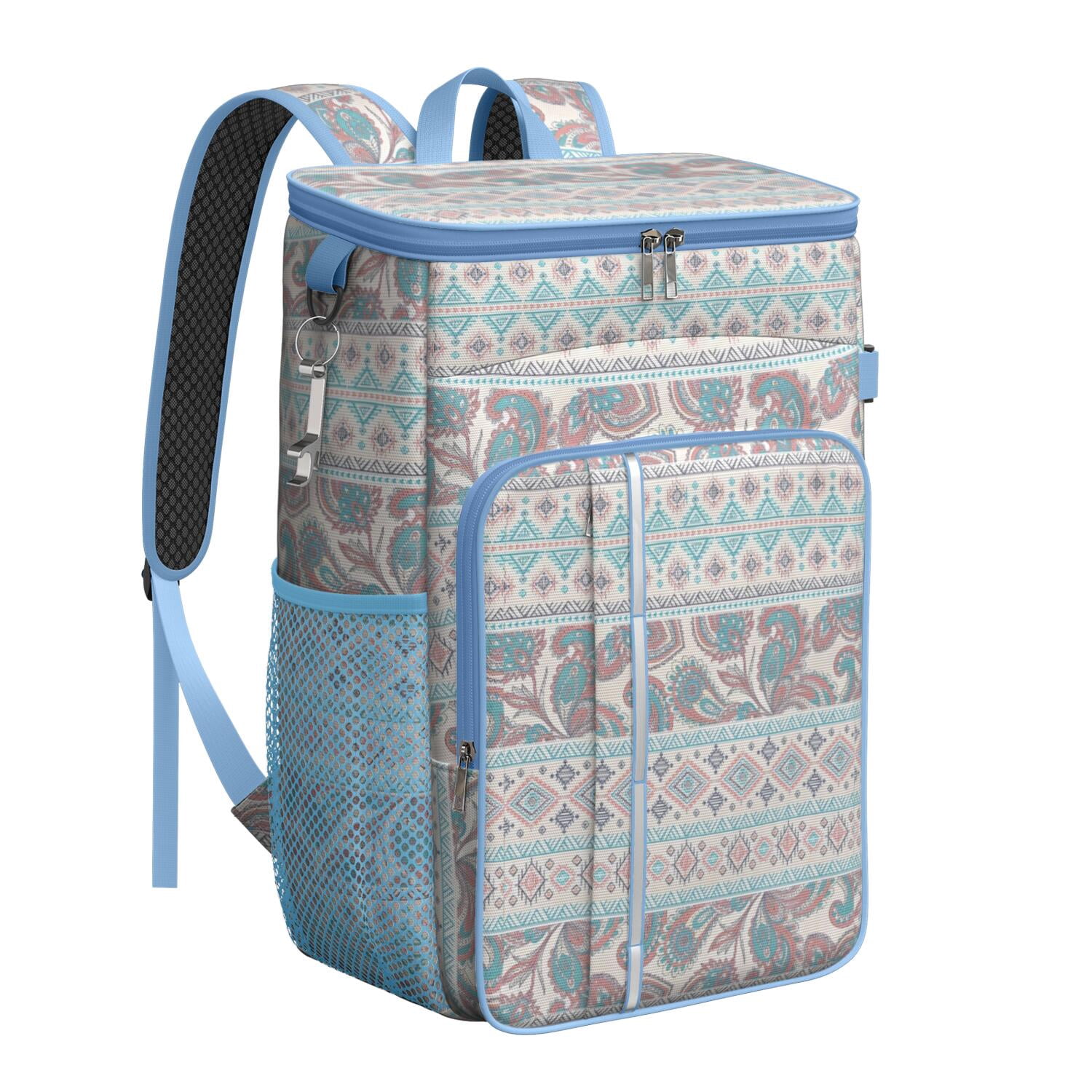Travel Cooler Bag - Boho Bohemia Pioneer Flower Geometric Line Art Camping Beer Cooler Backpack with Bottle Opener- Waterproof Insulated Picnic Backpacks - Cooler Bag for Beach