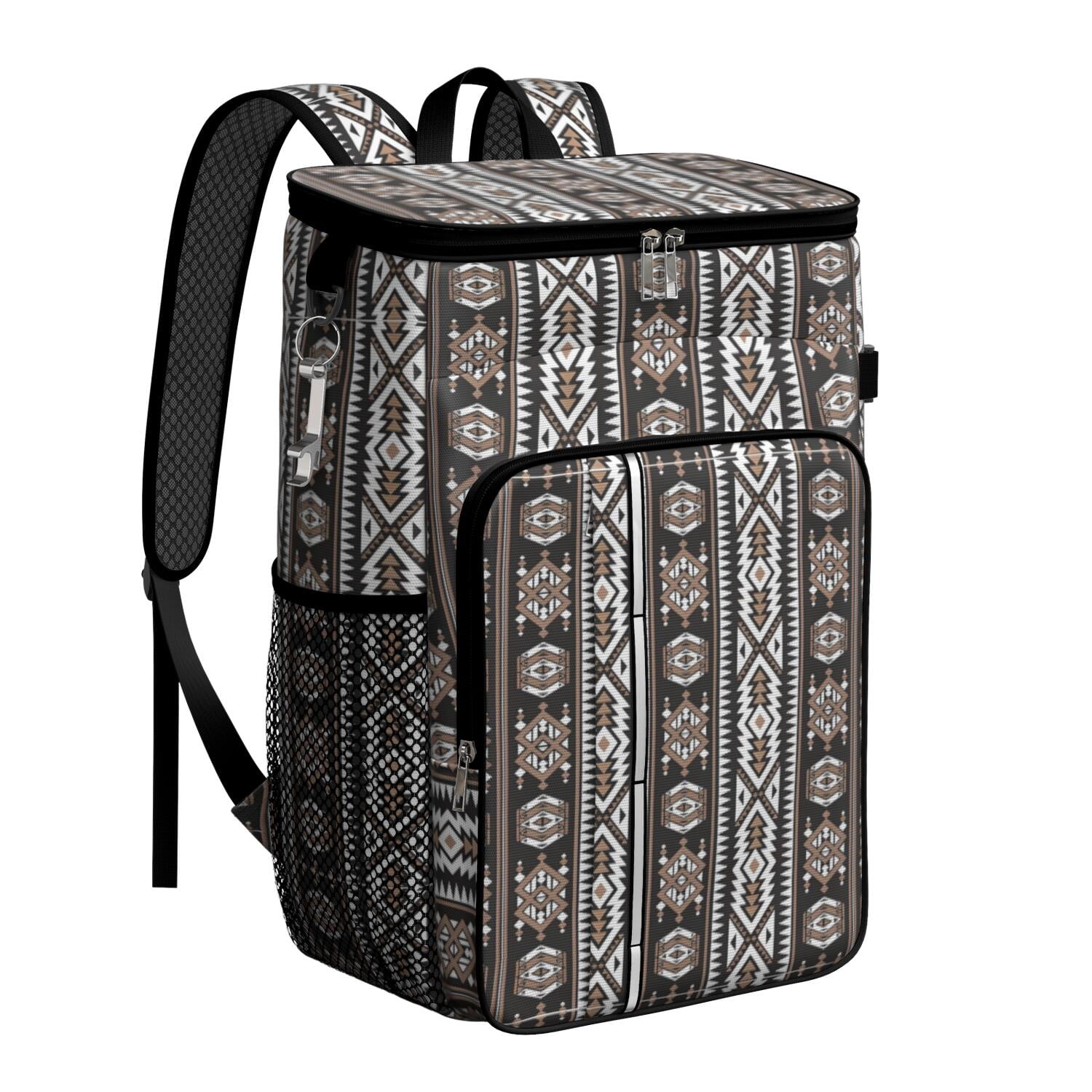 Travel Cooler Bag - Boho Bohemia Pioneer Flower Geometric Line Art Camping Beer Cooler Backpack with Bottle Opener- Waterproof Insulated Picnic Backpacks - Cooler Bag for Beach
