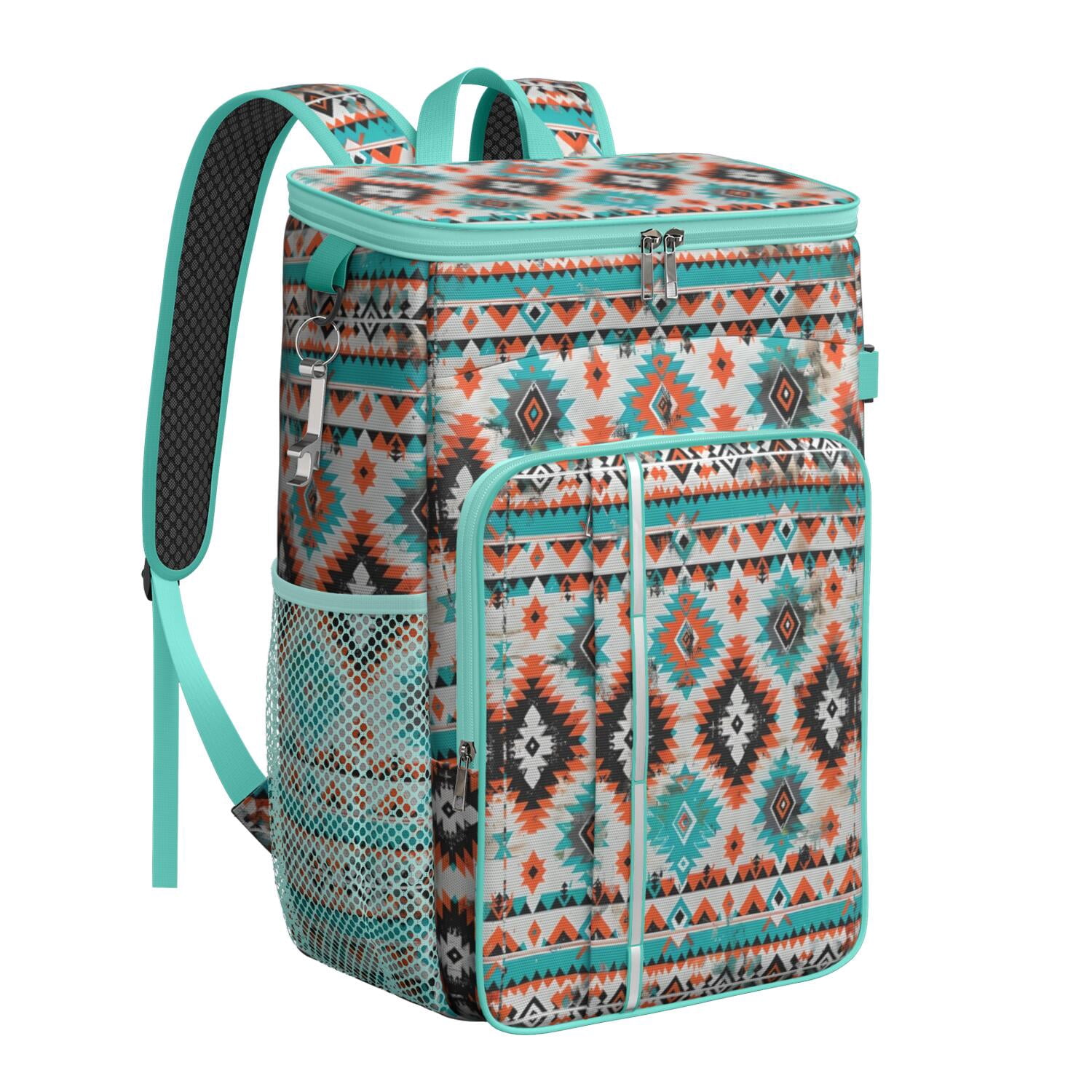 Travel Cooler Bag - Boho Bohemia Pioneer Flower Geometric Line Art Camping Beer Cooler Backpack with Bottle Opener- Waterproof Insulated Picnic Backpacks - Cooler Bag for Beach