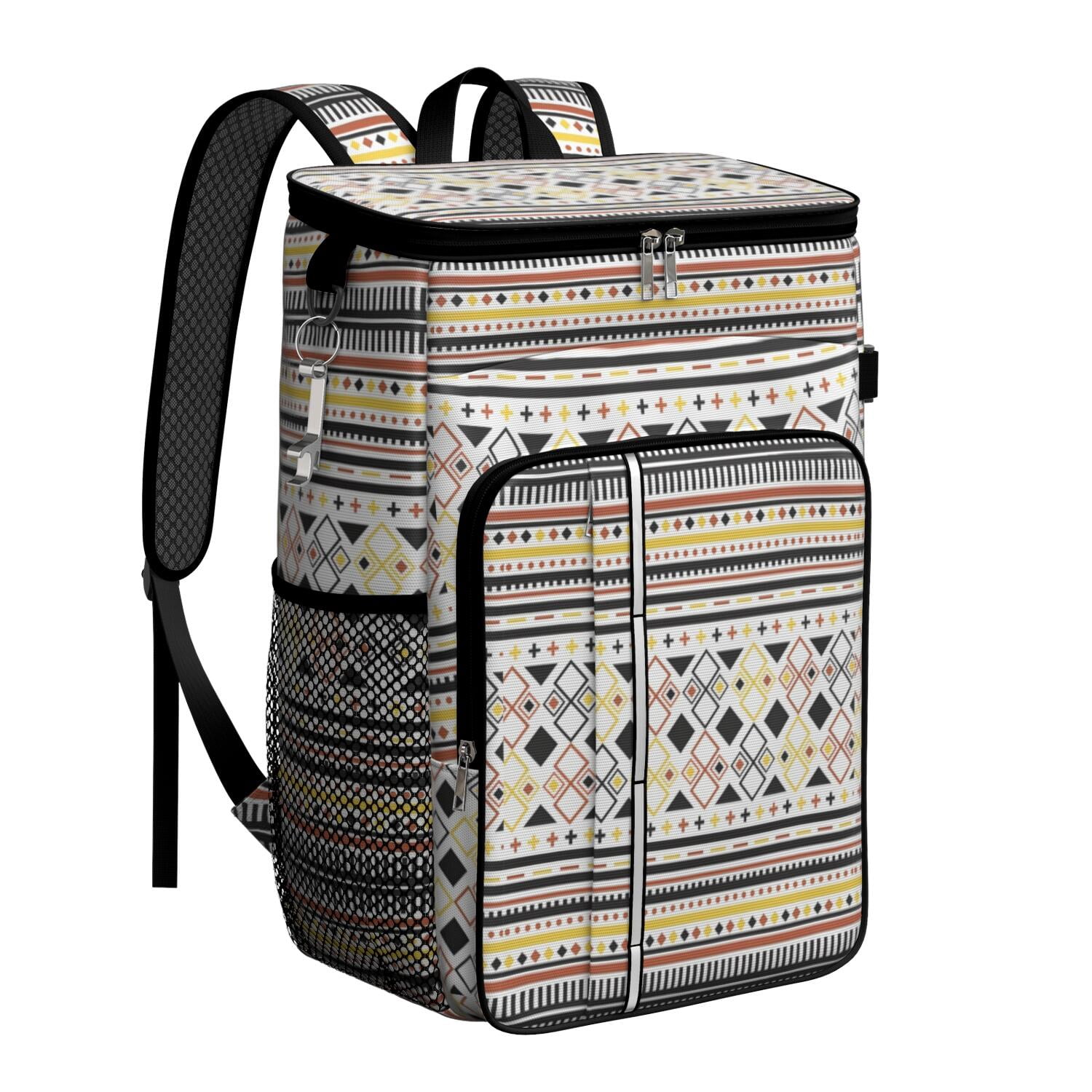 Travel Cooler Bag - Boho Bohemia Pioneer Flower Geometric Line Art Camping Beer Cooler Backpack with Bottle Opener- Waterproof Insulated Picnic Backpacks - Cooler Bag for Beach