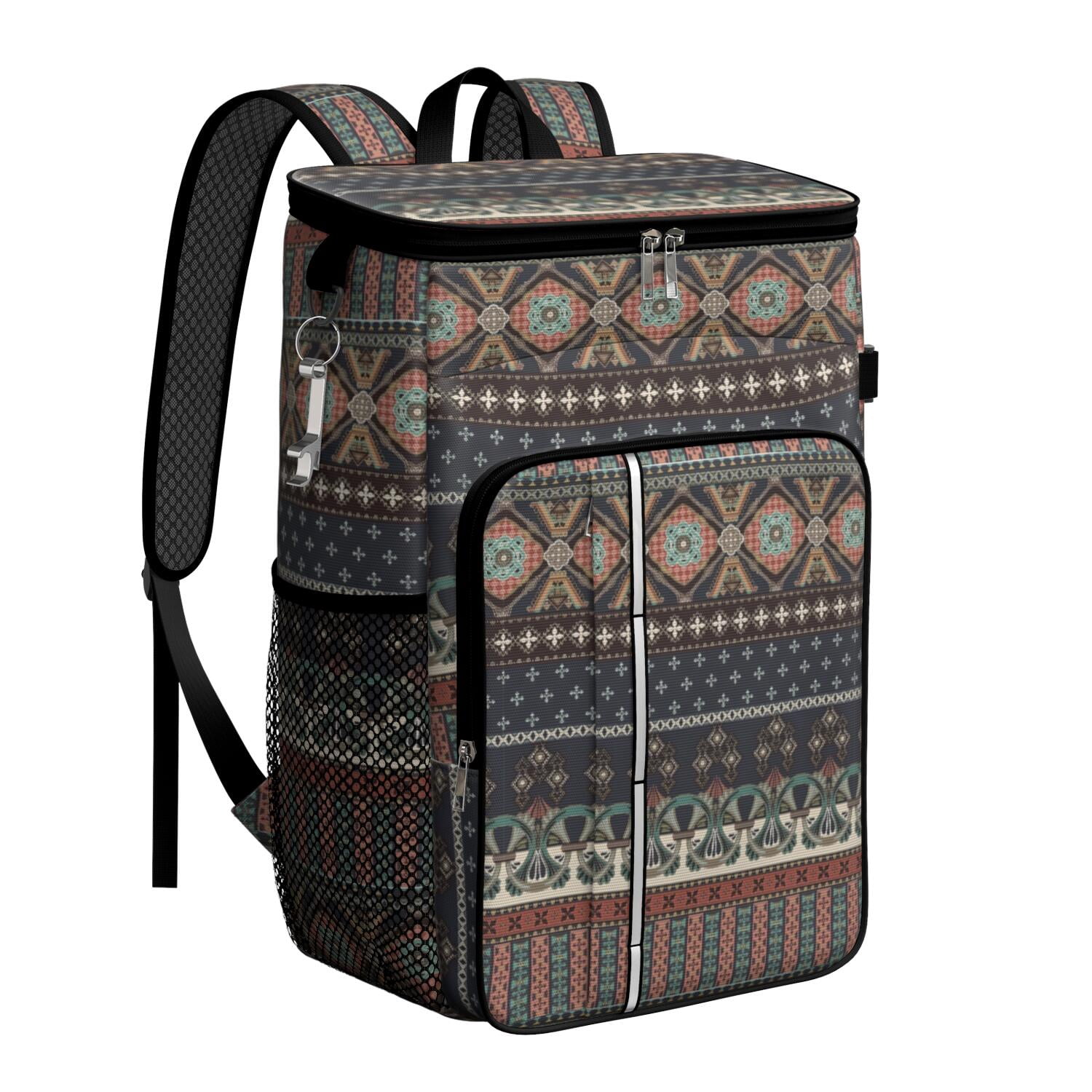 Travel Cooler Bag - Boho Bohemia Pioneer Flower Geometric Line Art Camping Beer Cooler Backpack with Bottle Opener- Waterproof Insulated Picnic Backpacks - Cooler Bag for Beach