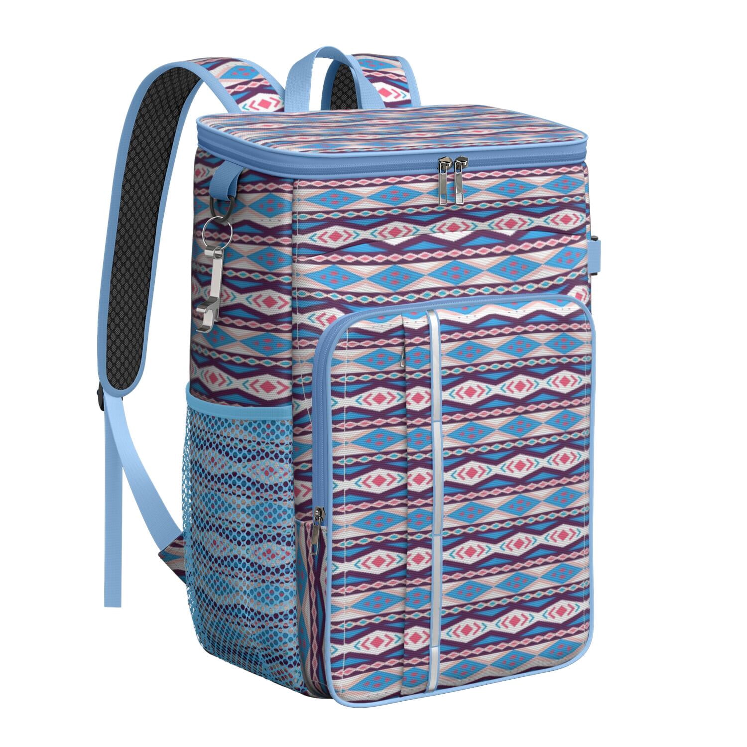 Travel Cooler Bag - Boho Bohemia Pioneer Flower Geometric Line Art Camping Beer Cooler Backpack with Bottle Opener- Waterproof Insulated Picnic Backpacks - Cooler Bag for Beach