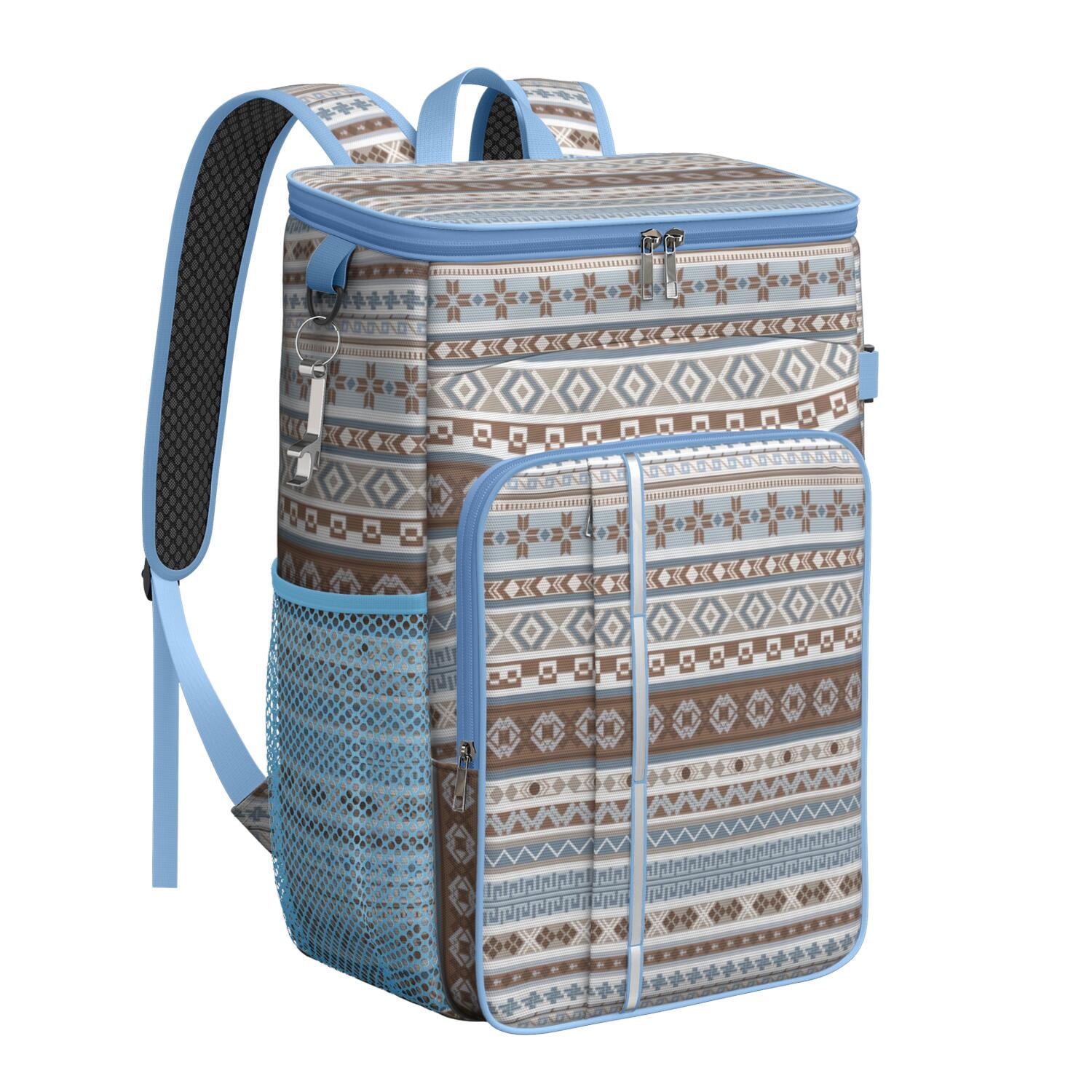 Travel Cooler Bag - Boho Bohemia Pioneer Flower Geometric Line Art Camping Beer Cooler Backpack with Bottle Opener- Waterproof Insulated Picnic Backpacks - Cooler Bag for Beach