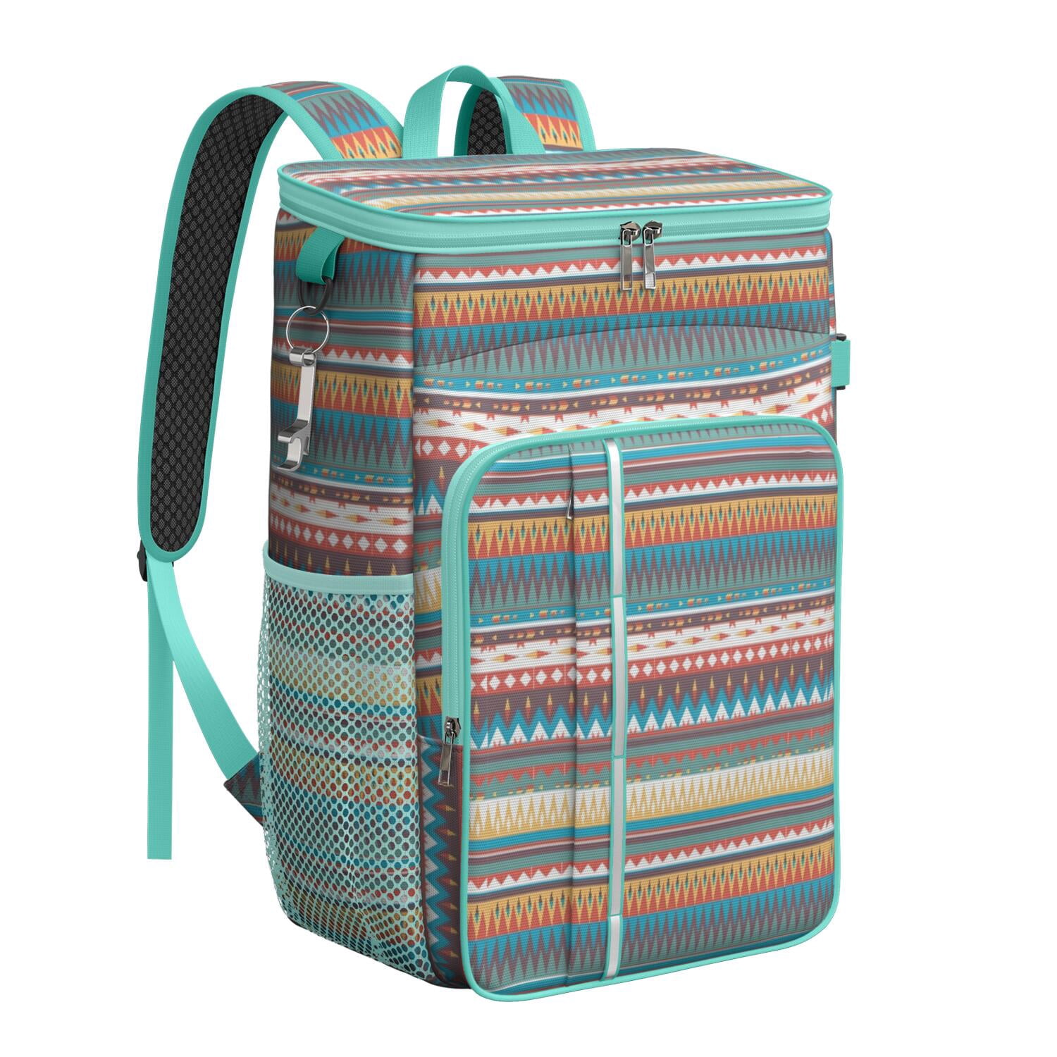 Travel Cooler Bag - Boho Bohemia Pioneer Flower Geometric Line Art Camping Beer Cooler Backpack with Bottle Opener- Waterproof Insulated Picnic Backpacks - Cooler Bag for Beach
