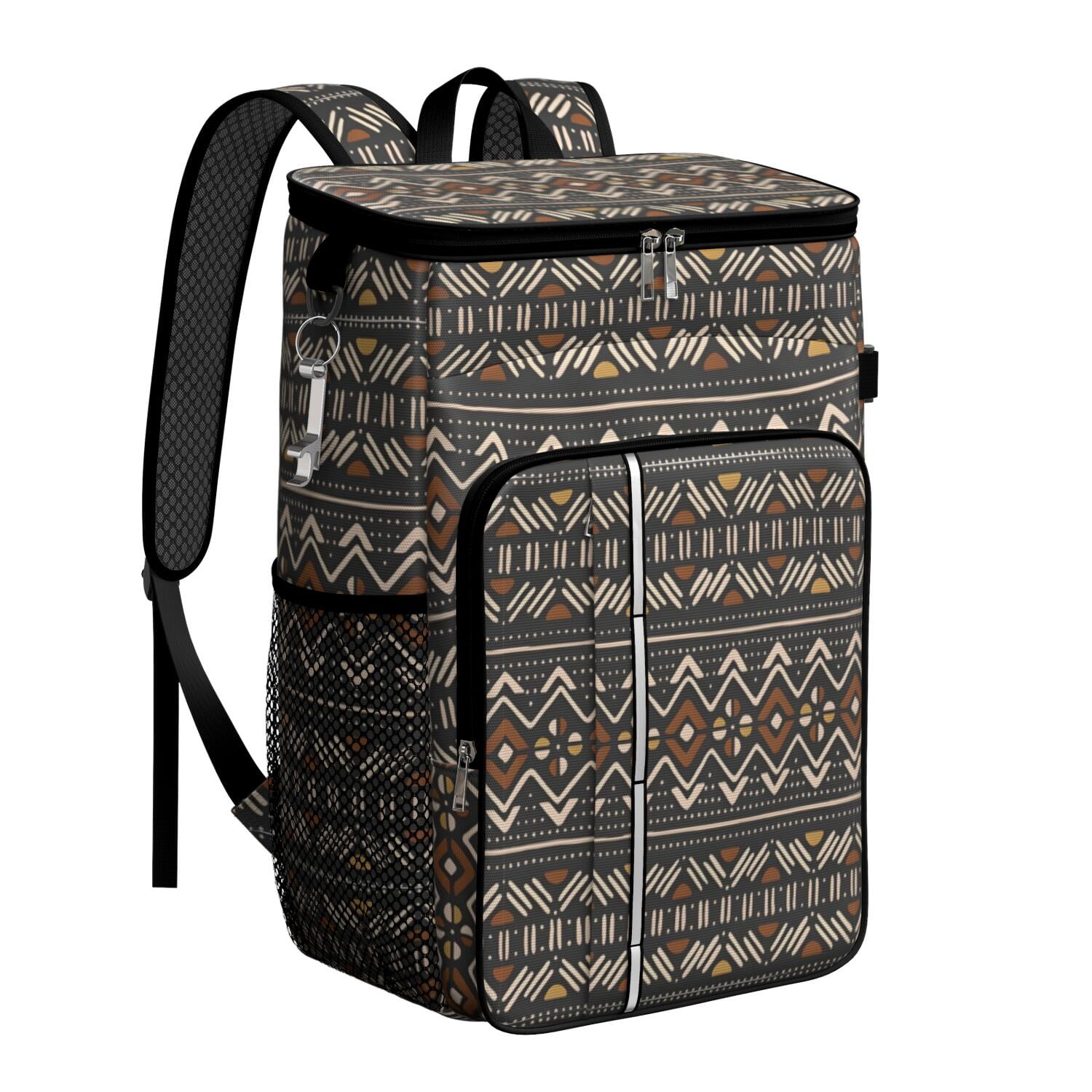 Travel Cooler Bag - Boho Bohemia Pioneer Flower Geometric Line Art Camping Beer Cooler Backpack with Bottle Opener- Waterproof Insulated Picnic Backpacks - Cooler Bag for Beach