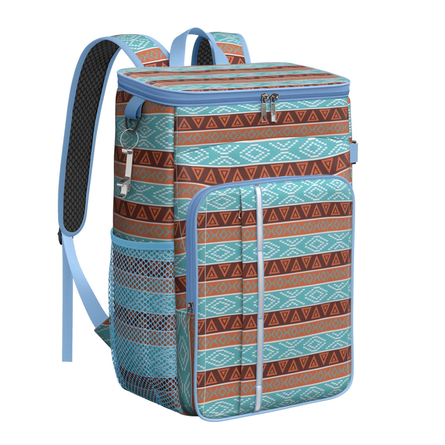 Travel Cooler Bag - Boho Bohemia Pioneer Flower Geometric Line Art Camping Beer Cooler Backpack with Bottle Opener- Waterproof Insulated Picnic Backpacks - Cooler Bag for Beach