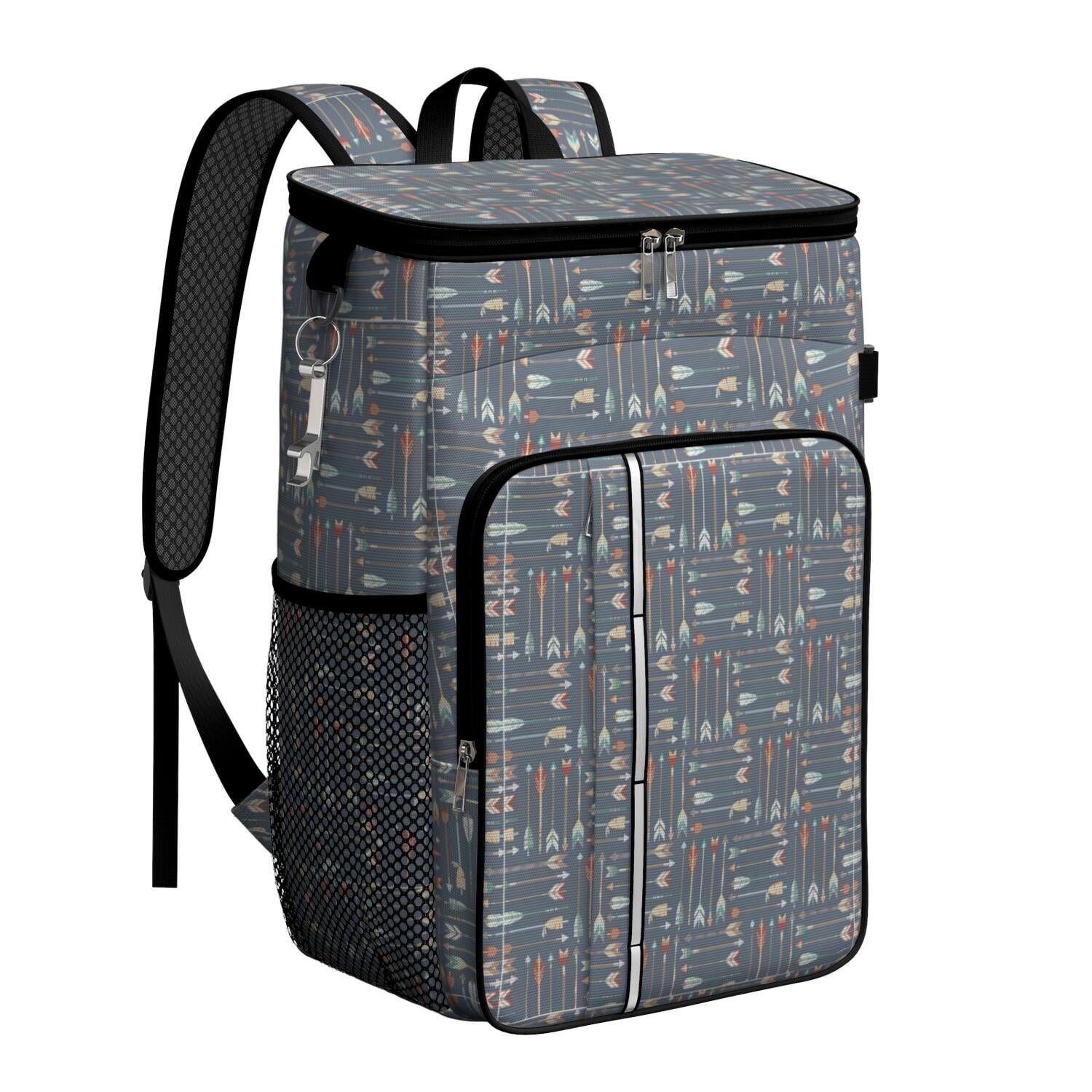 Travel Cooler Bag - Boho Bohemia Pioneer Flower Geometric Line Art Camping Beer Cooler Backpack with Bottle Opener- Waterproof Insulated Picnic Backpacks - Cooler Bag for Beach