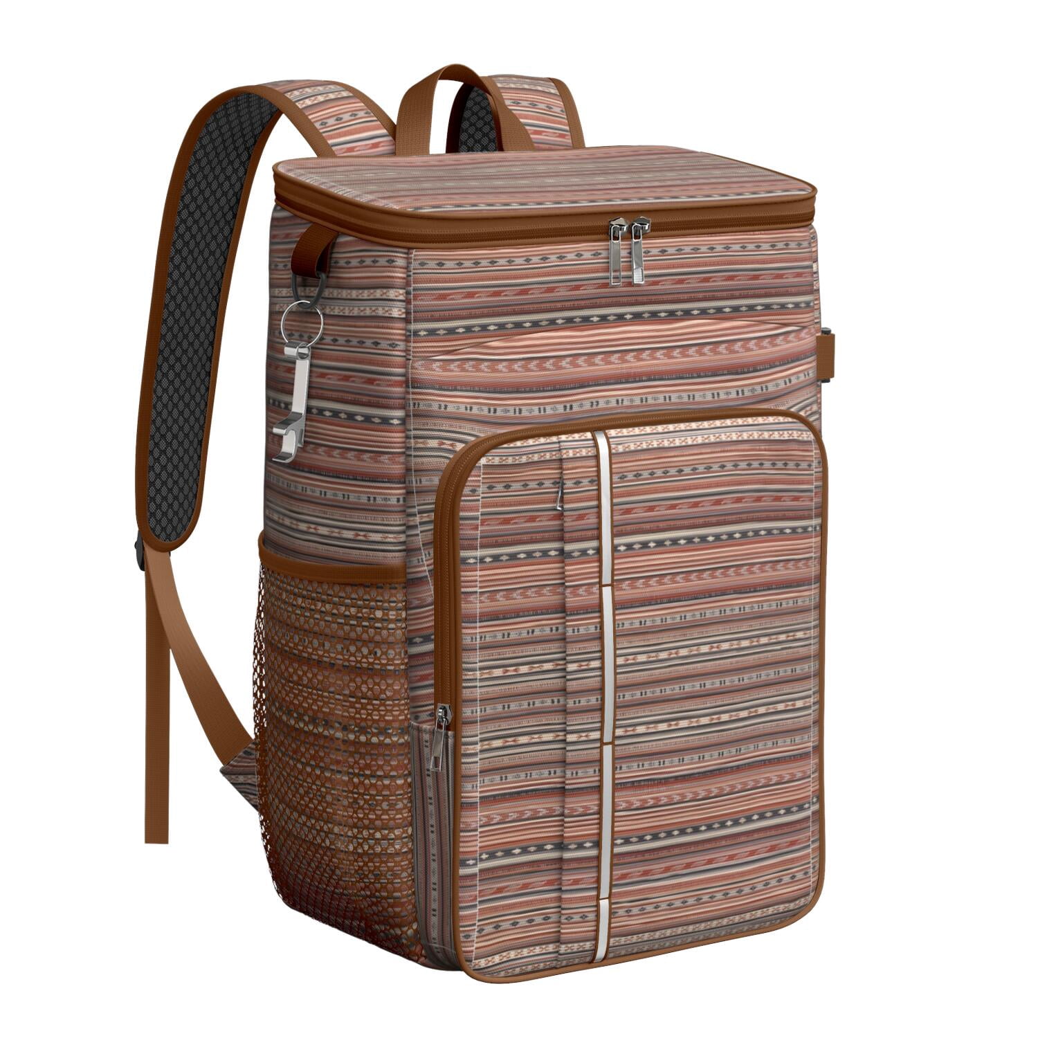Travel Cooler Bag - Boho Bohemia Pioneer Flower Geometric Line Art Camping Beer Cooler Backpack with Bottle Opener- Waterproof Insulated Picnic Backpacks - Cooler Bag for Beach